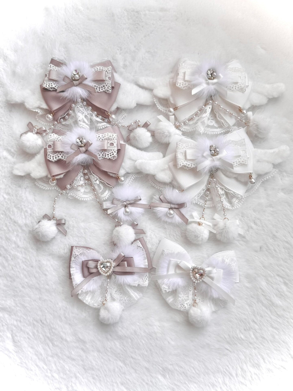 Conjunto de Molas de Cabelo com Laços e Asas em Falsa Pele