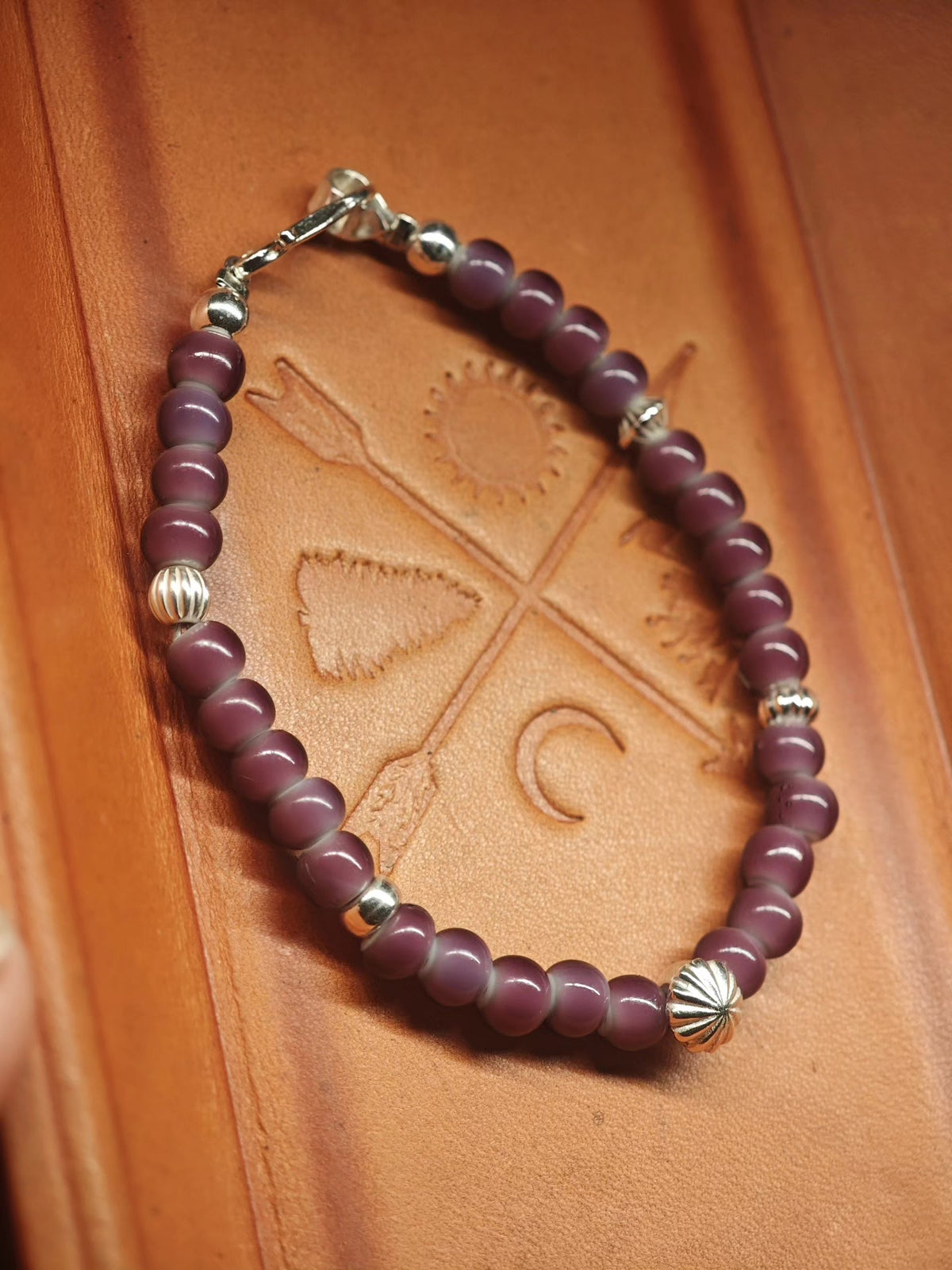 925 Silver Purple Glass Chrysanthemum Bracelet