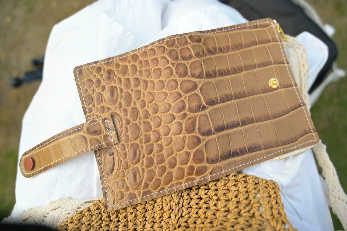 Brown Crocodile Embossed Leather Ring Binder Cover