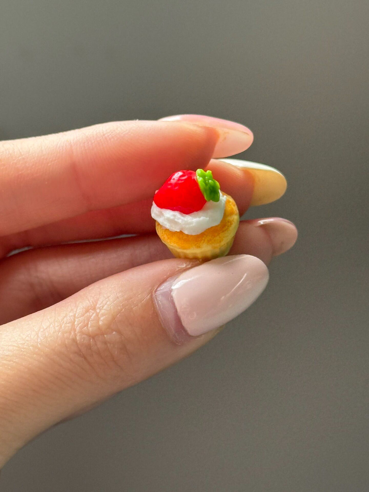 Miniature Clay Strawberry Cupcake Model