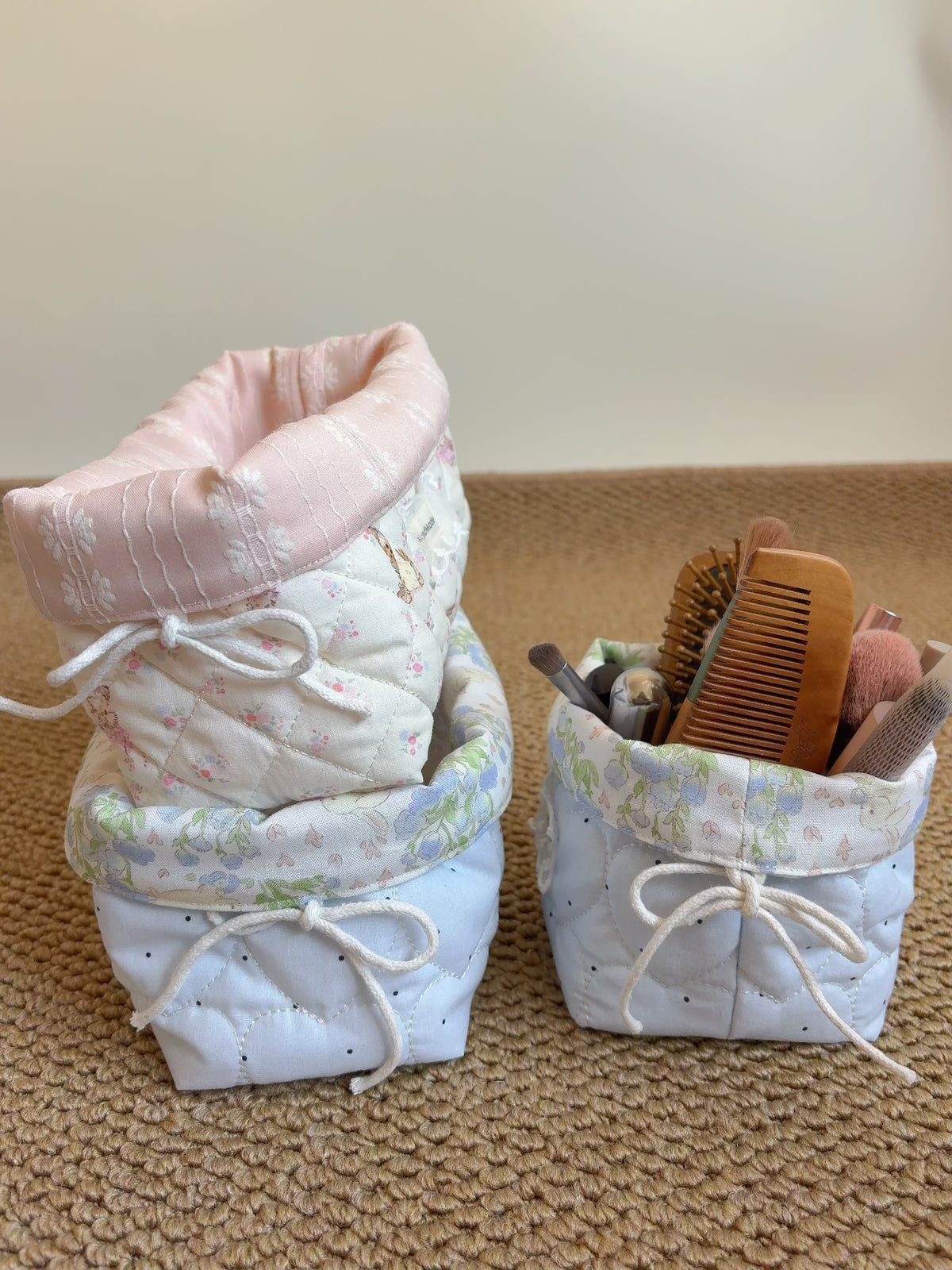 Quilted Plush Desktop Storage Cylinder with Floral Print