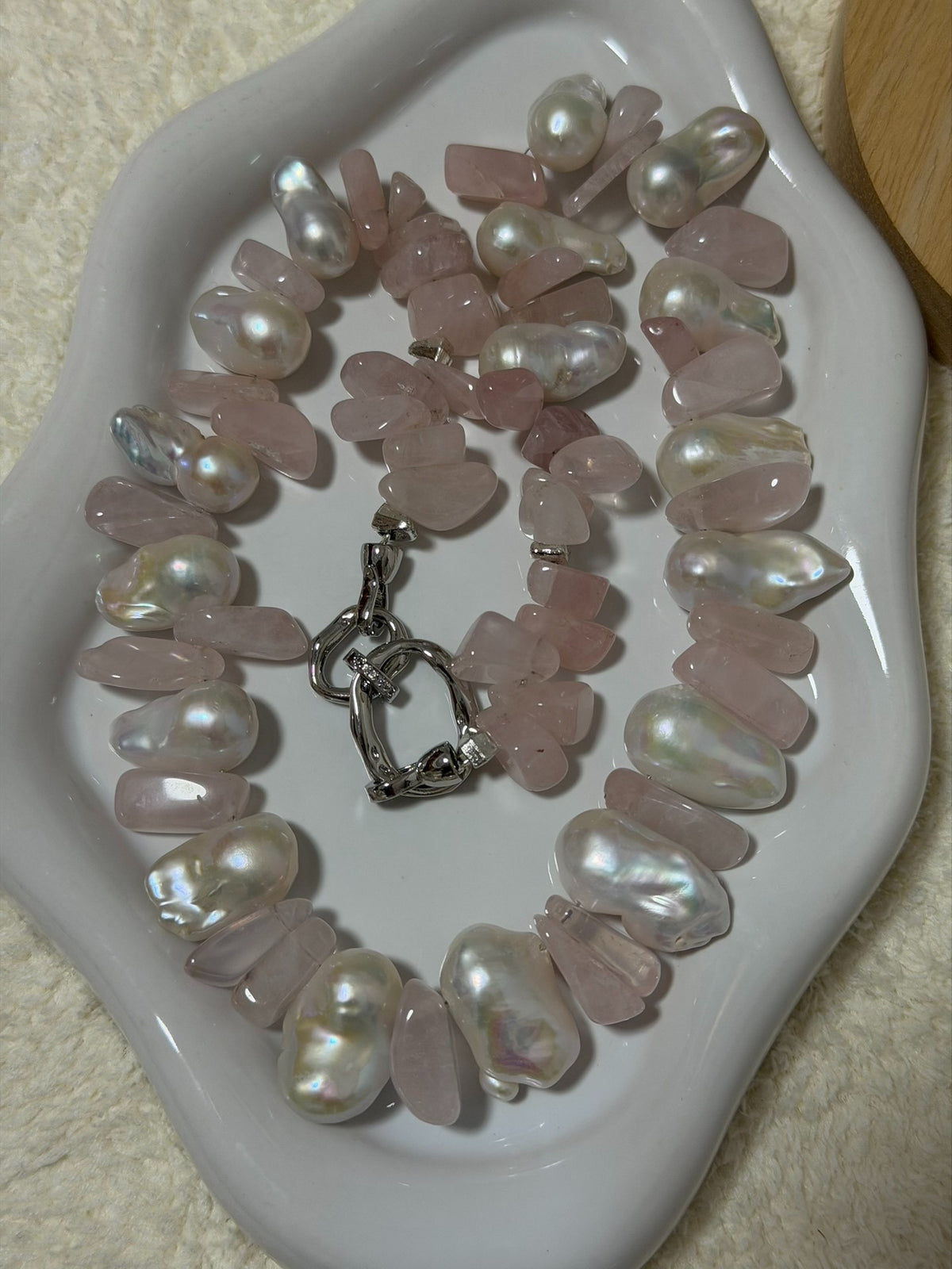 Freshwater Baroque Pearl Rose Quartz Necklace
