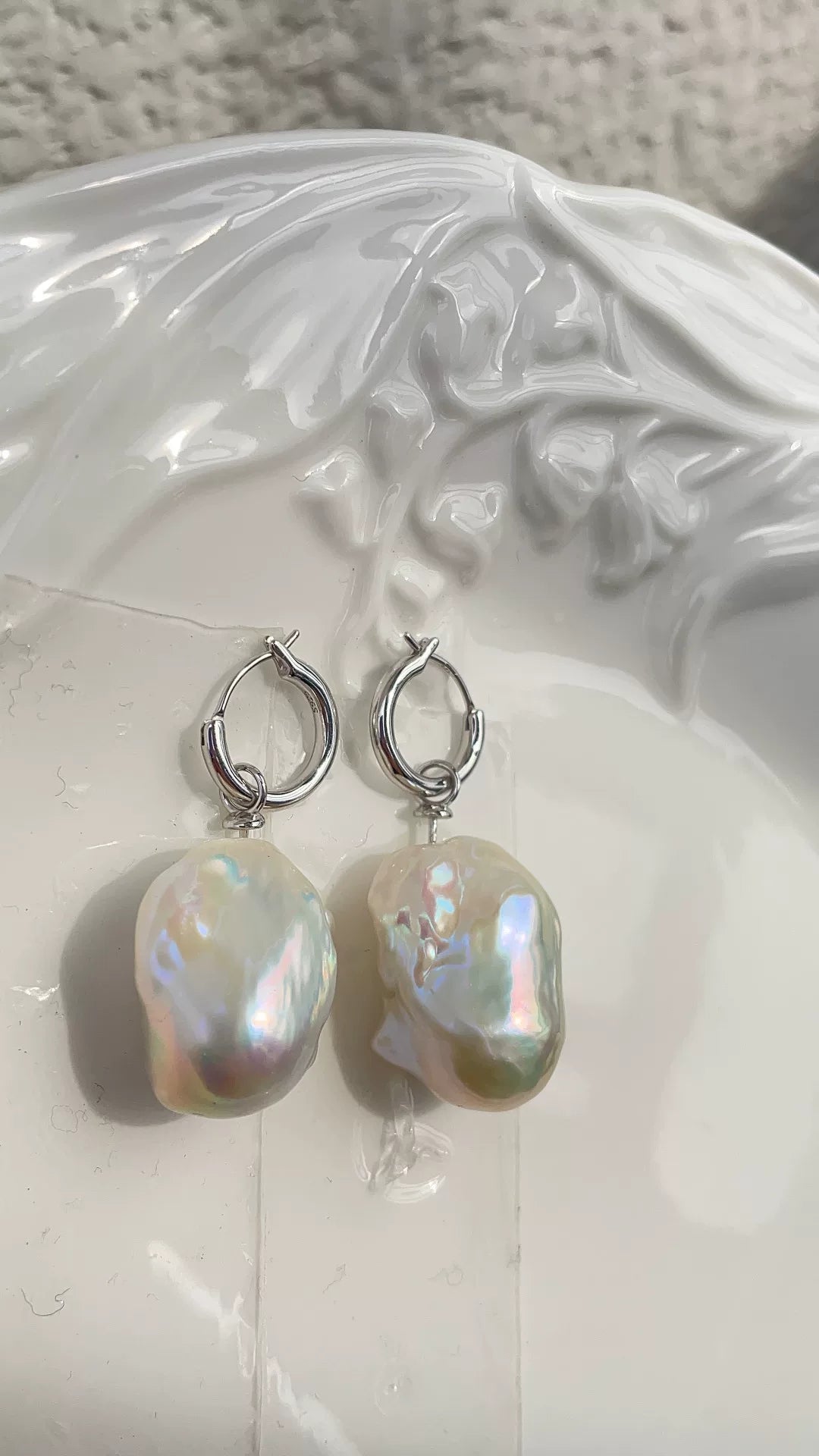 Large Baroque Freshwater Pearl Pair Silver Blue