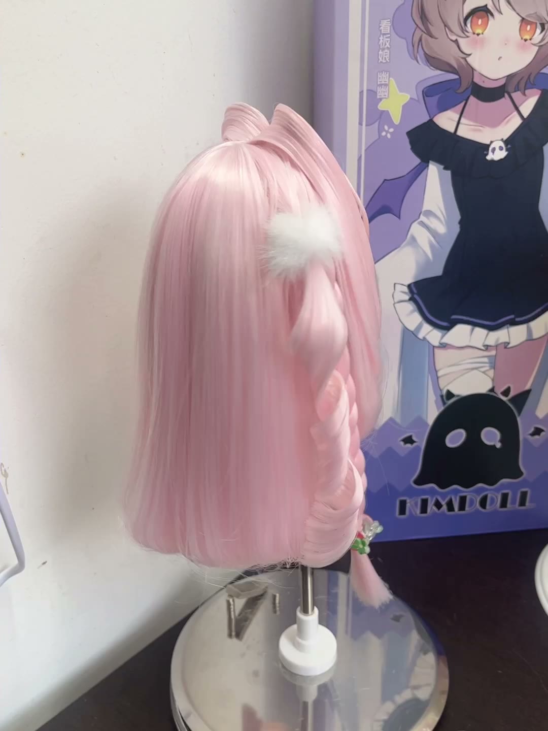 Parrucca rosa intrecciata per bambola BJD 1/6