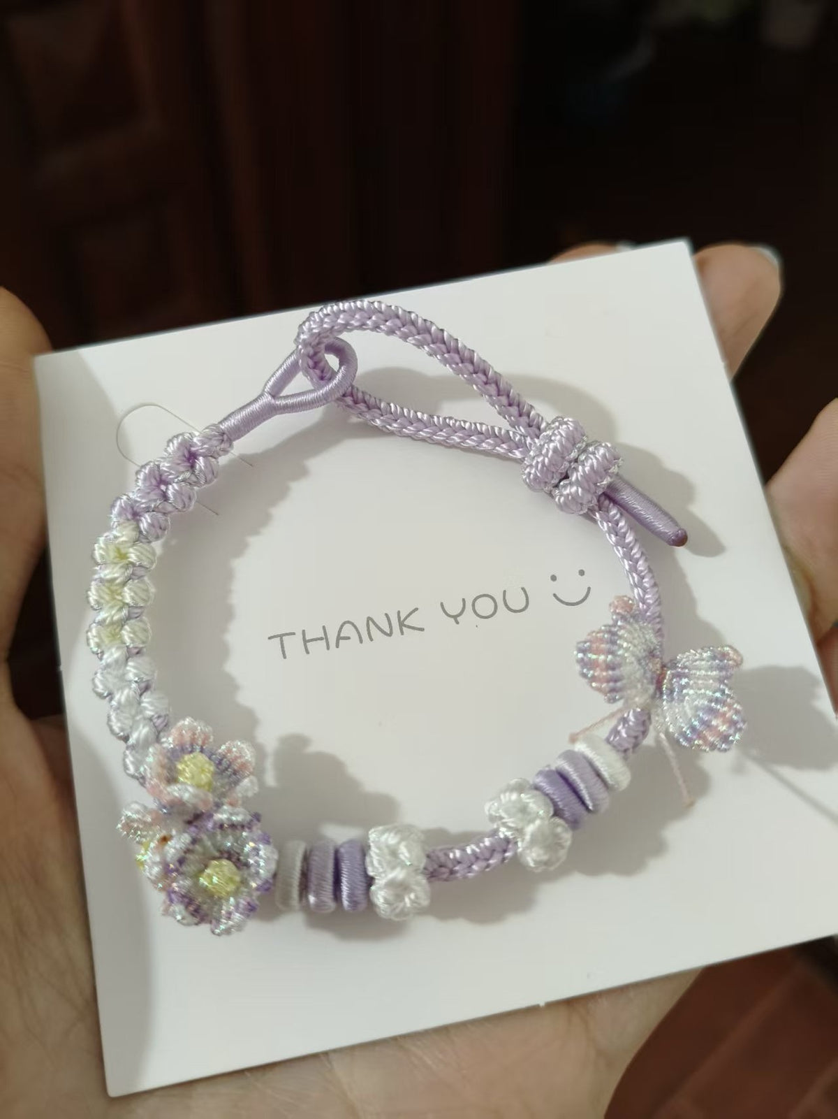 Handwoven Lavender Bracelet with Butterfly Charm
