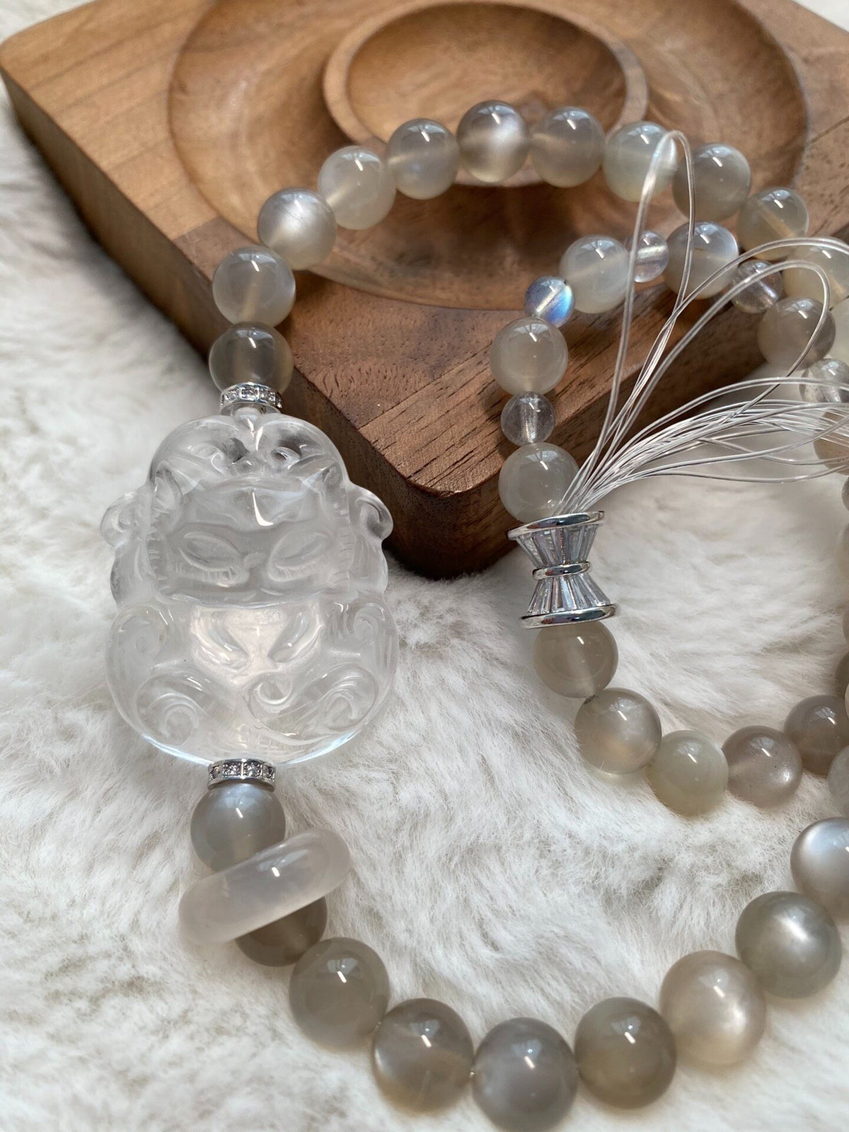 Moonstone Labradorite Agate Double Loop Bracelet