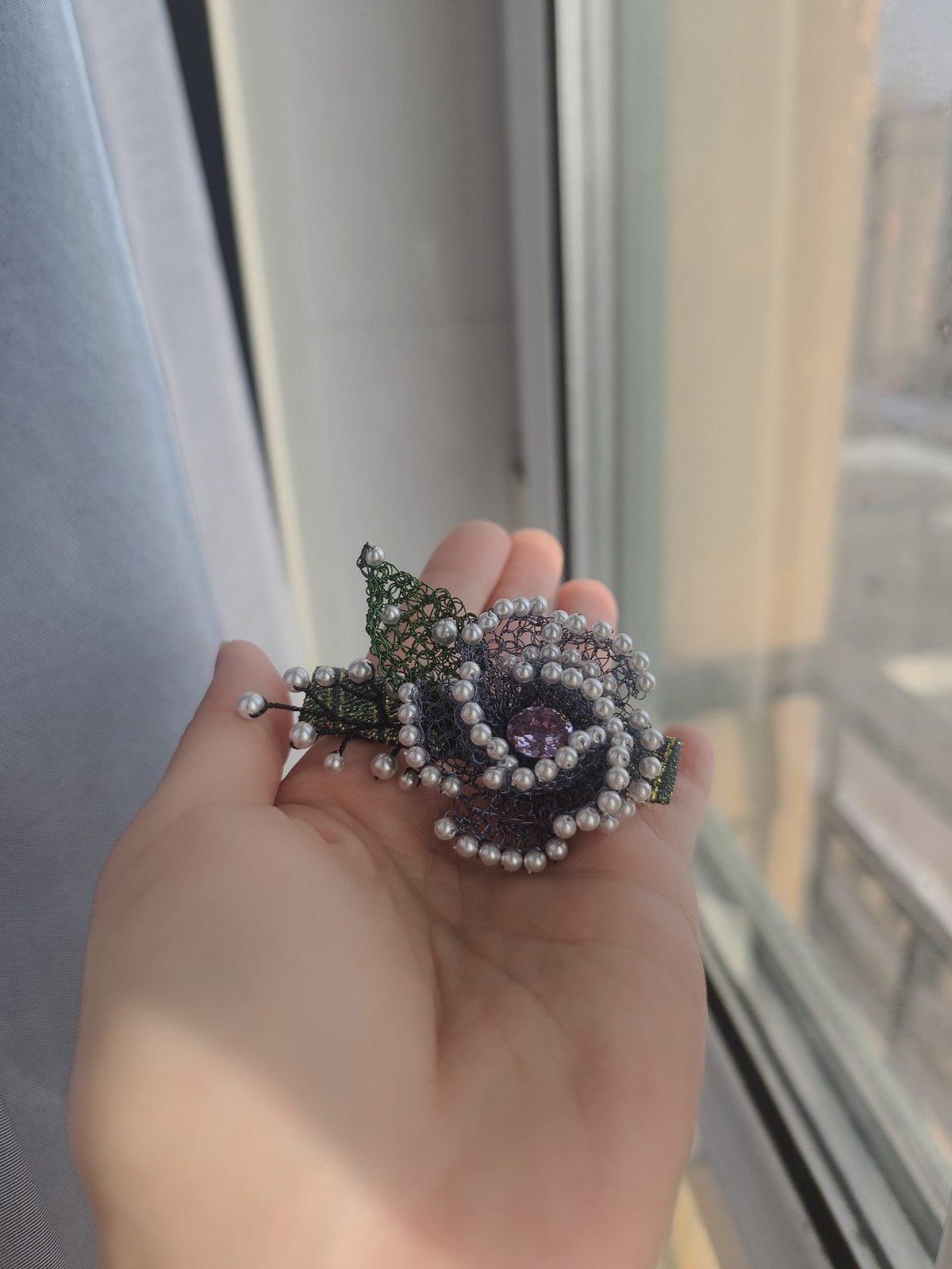 Pearl Peony Wire Hair Clip