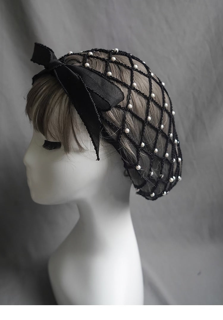 Vintage French Snood Hair Net with Pearl Bow