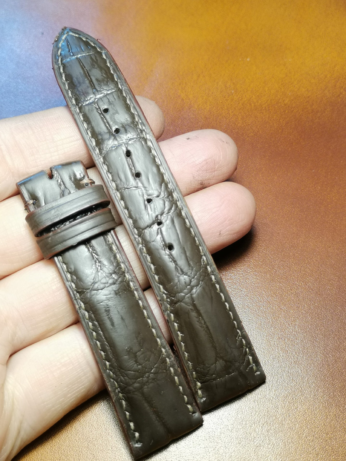 Handmade Crocodile Leather Watch Strap Tea Green