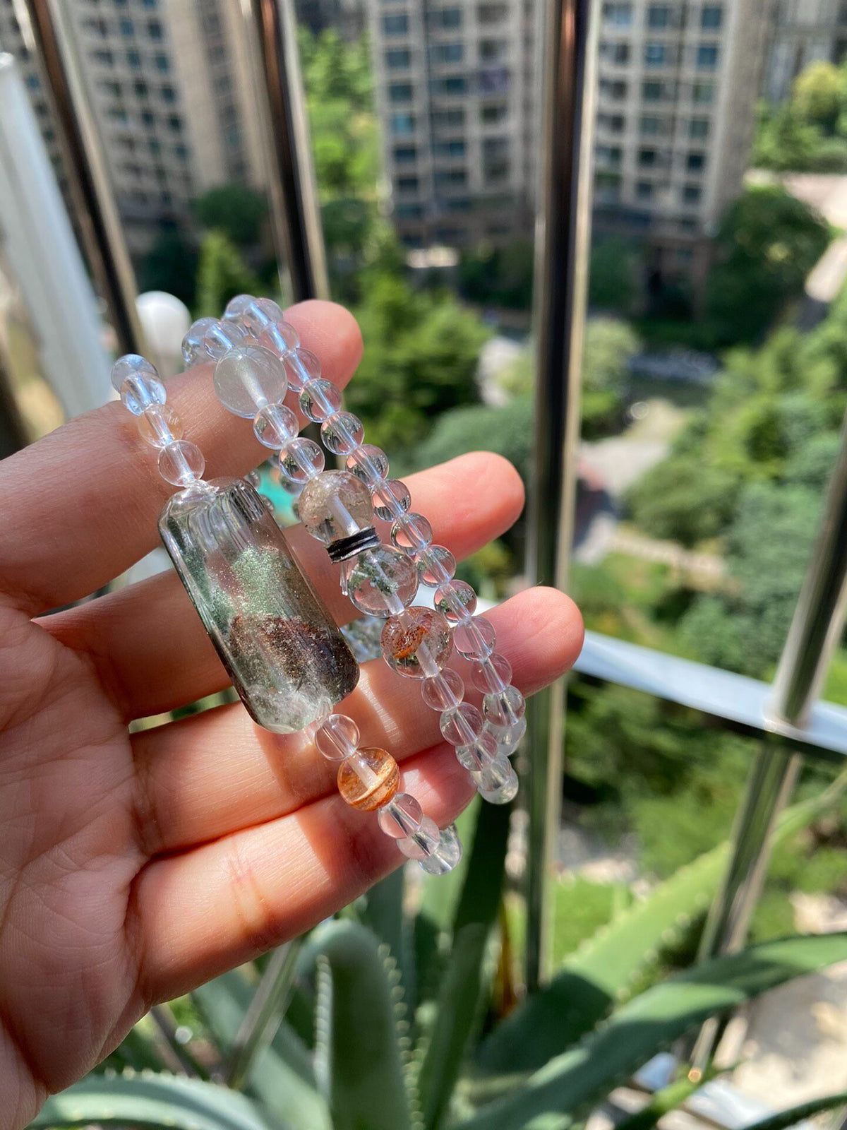 Clear Quartz Phantom Quartz Triple Wrap Bracelet