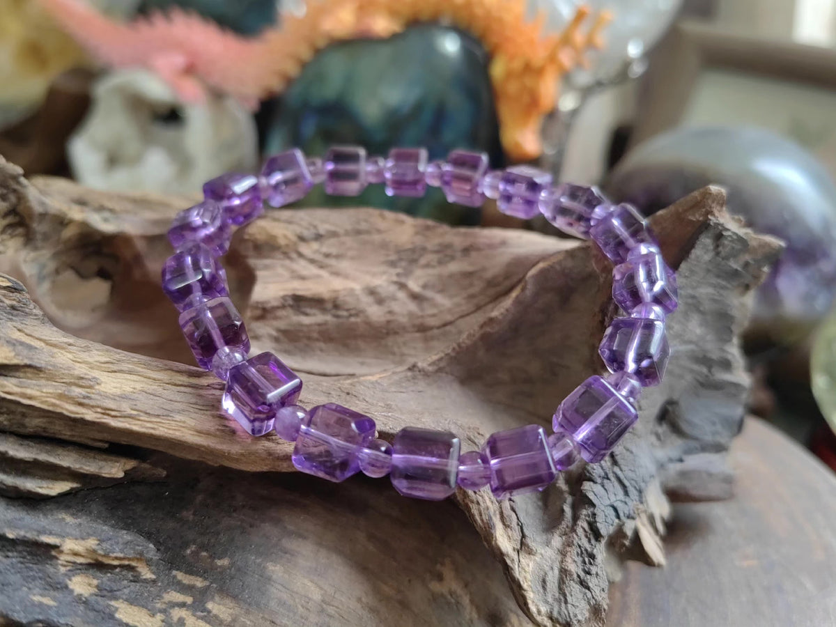 Uruguayan Amethyst Cube Beaded Bracelet