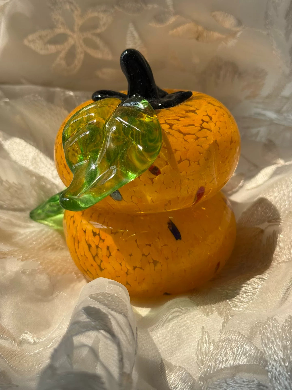 Orange Glass Double Persimmon Figurine