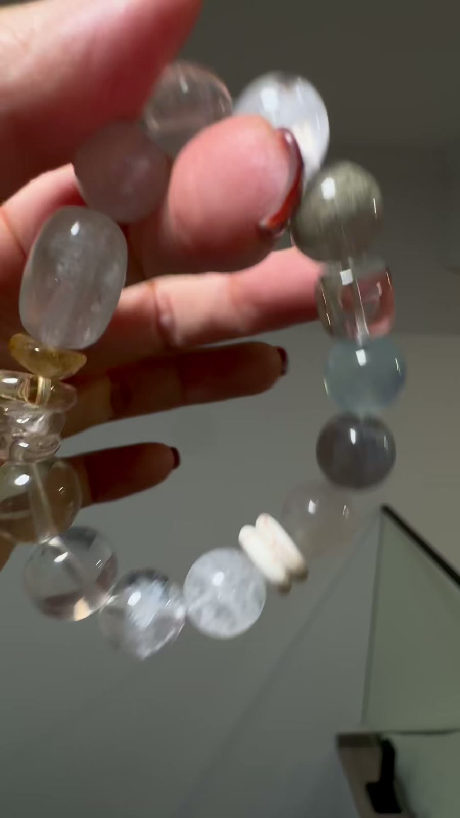 Green Phantom Aquamarine Moonstone Crystal Beaded Bracelet