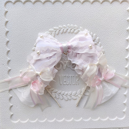 Lolita Large Bow Headband with Veil – Pink or Blue