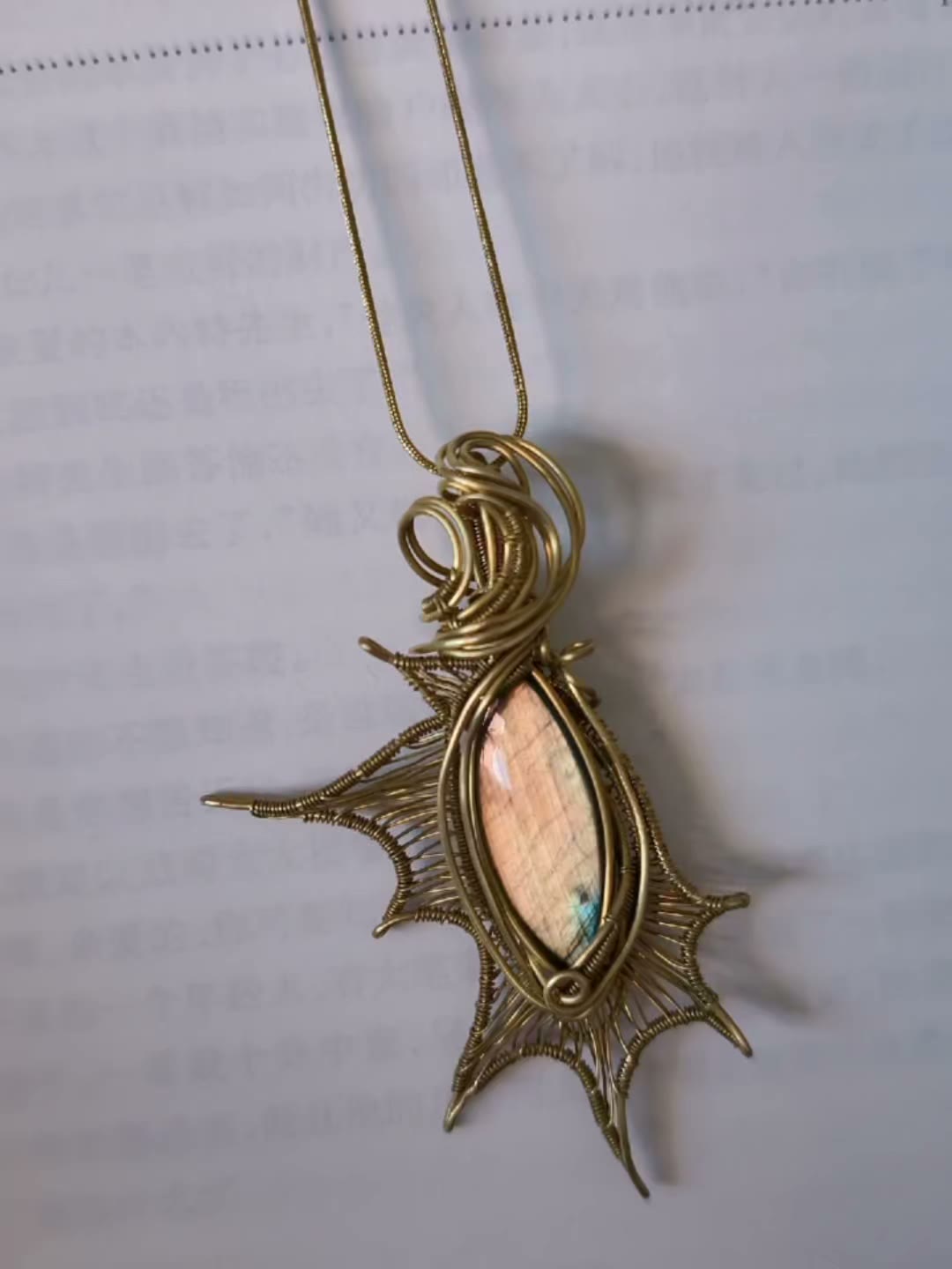 Labradorite Pendant Necklace Brass Wire Wrapped