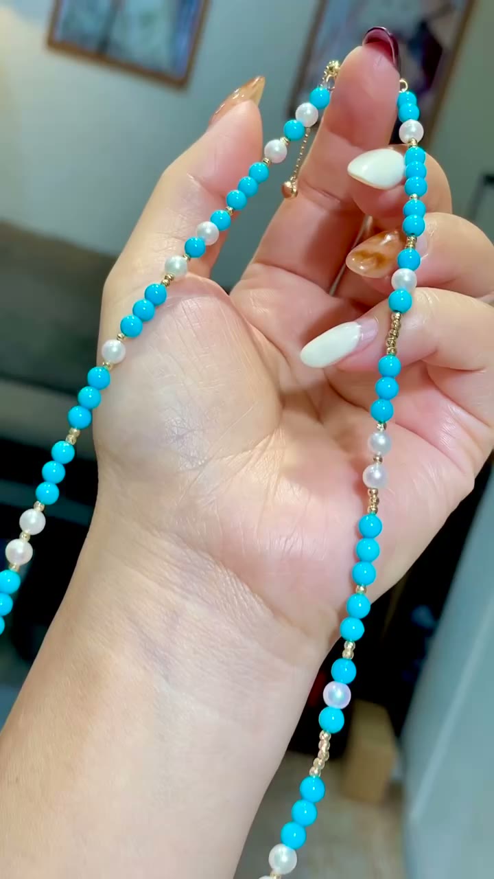 Turquoise Pearl Necklace 18K Gold Accent