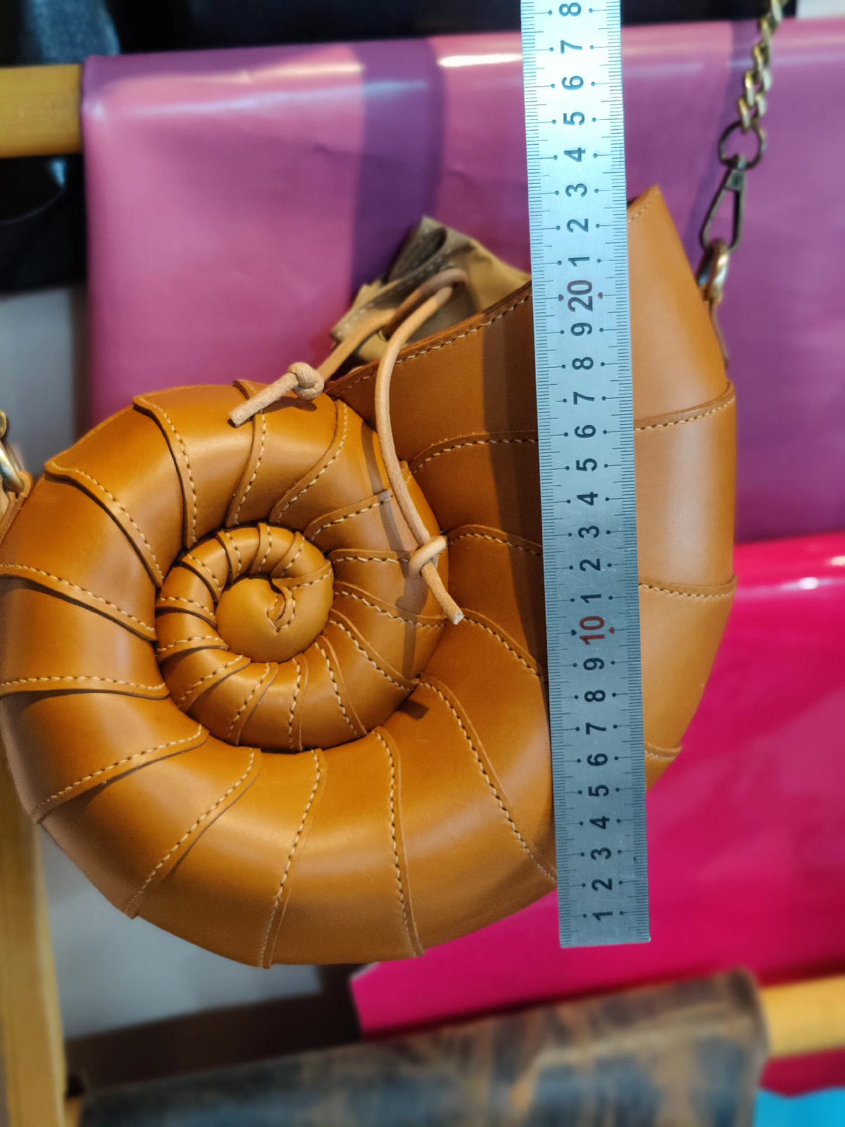 Handcrafted Leather Nautilus Shell Crossbody Bag