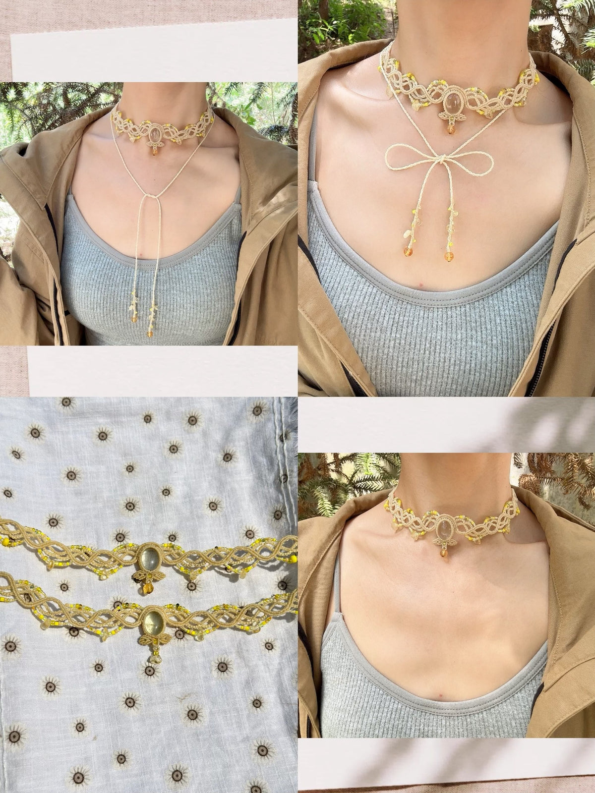 Macrame Choker met Labradoriet en Amethist Kraaltjes