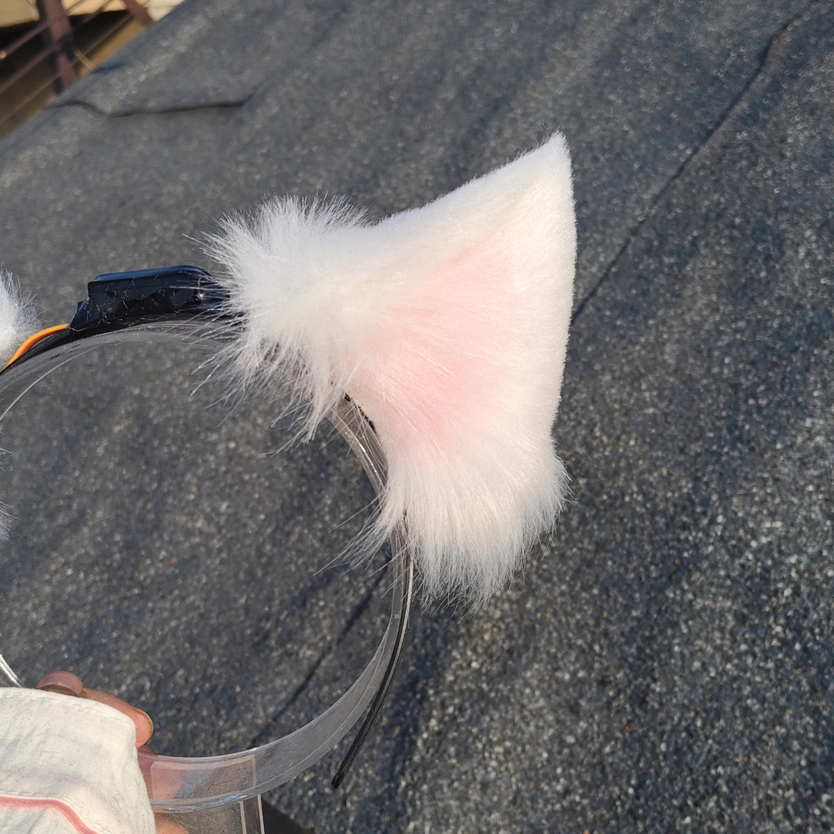 White Cat Ear Headband with Pink Inner