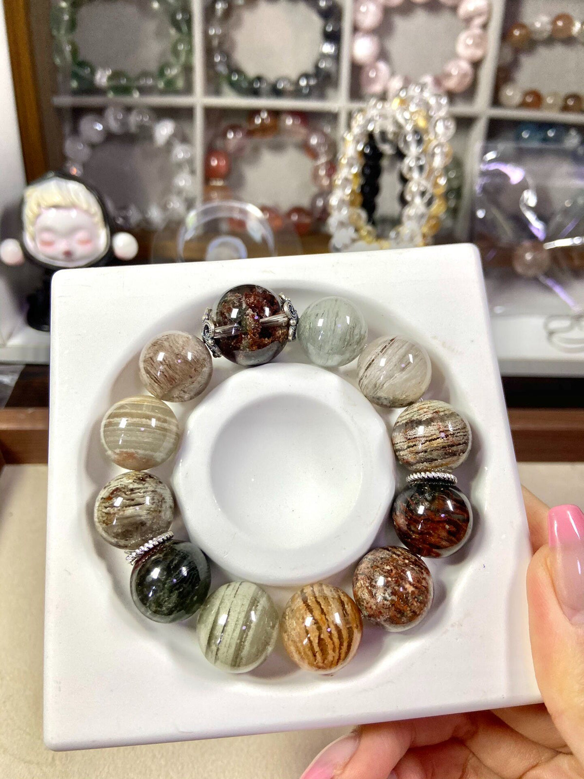 Phantom Quartz Bracelet 16mm 925 Silver Focal Bead