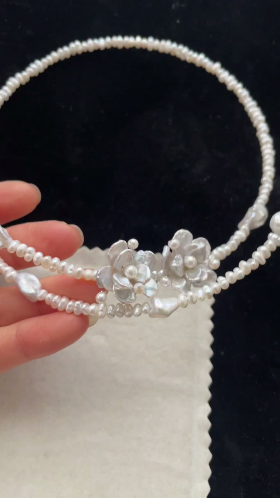 Double Strand Pearl Choker with Floral Shell Clusters