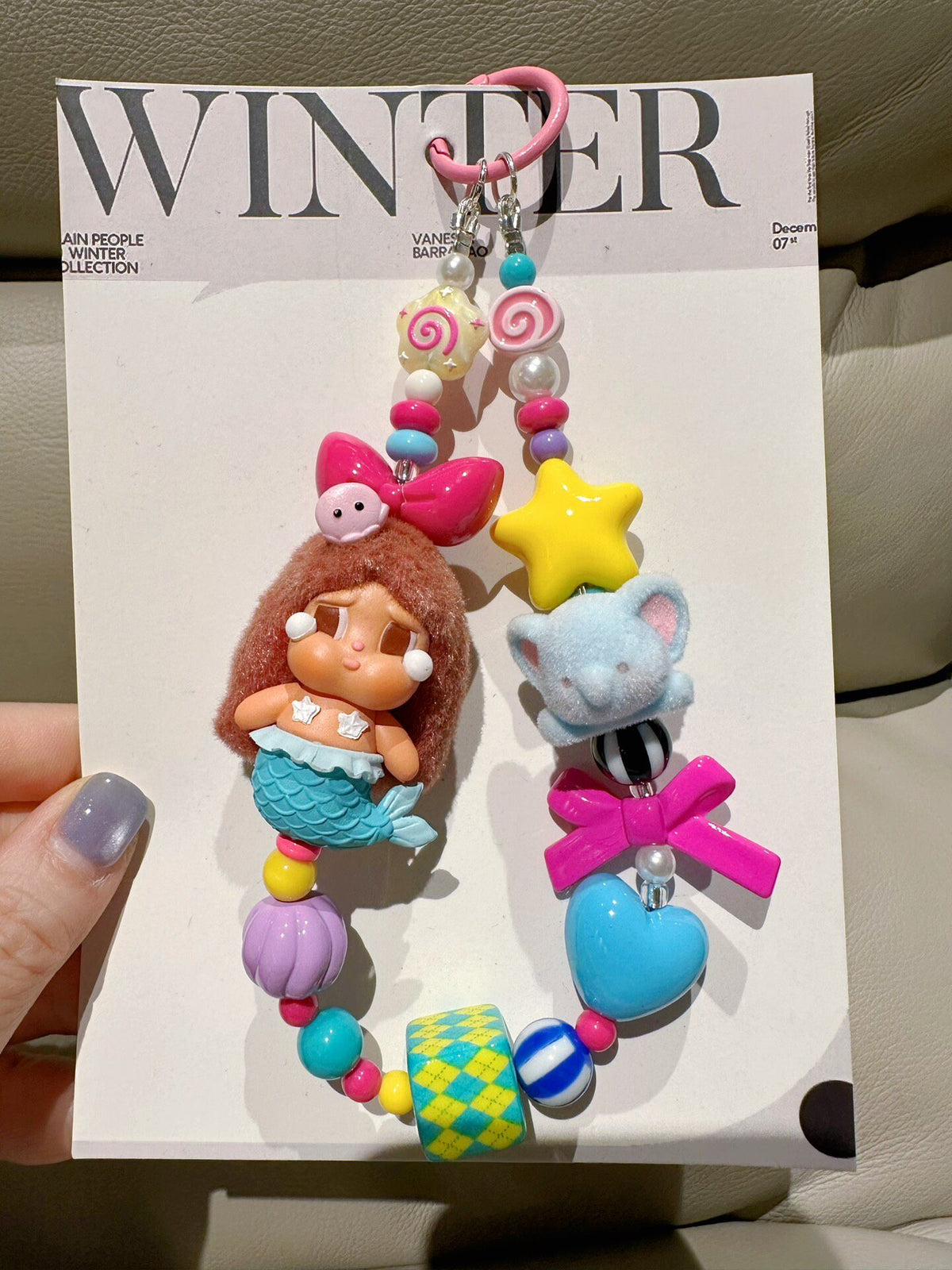Flocked Mermaid Crying Doll Phone Charm Keychain