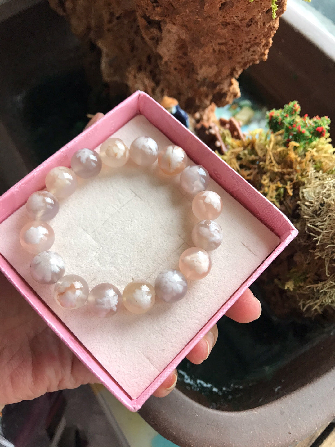 Bracelet de perles en agate fleur 12 mm
