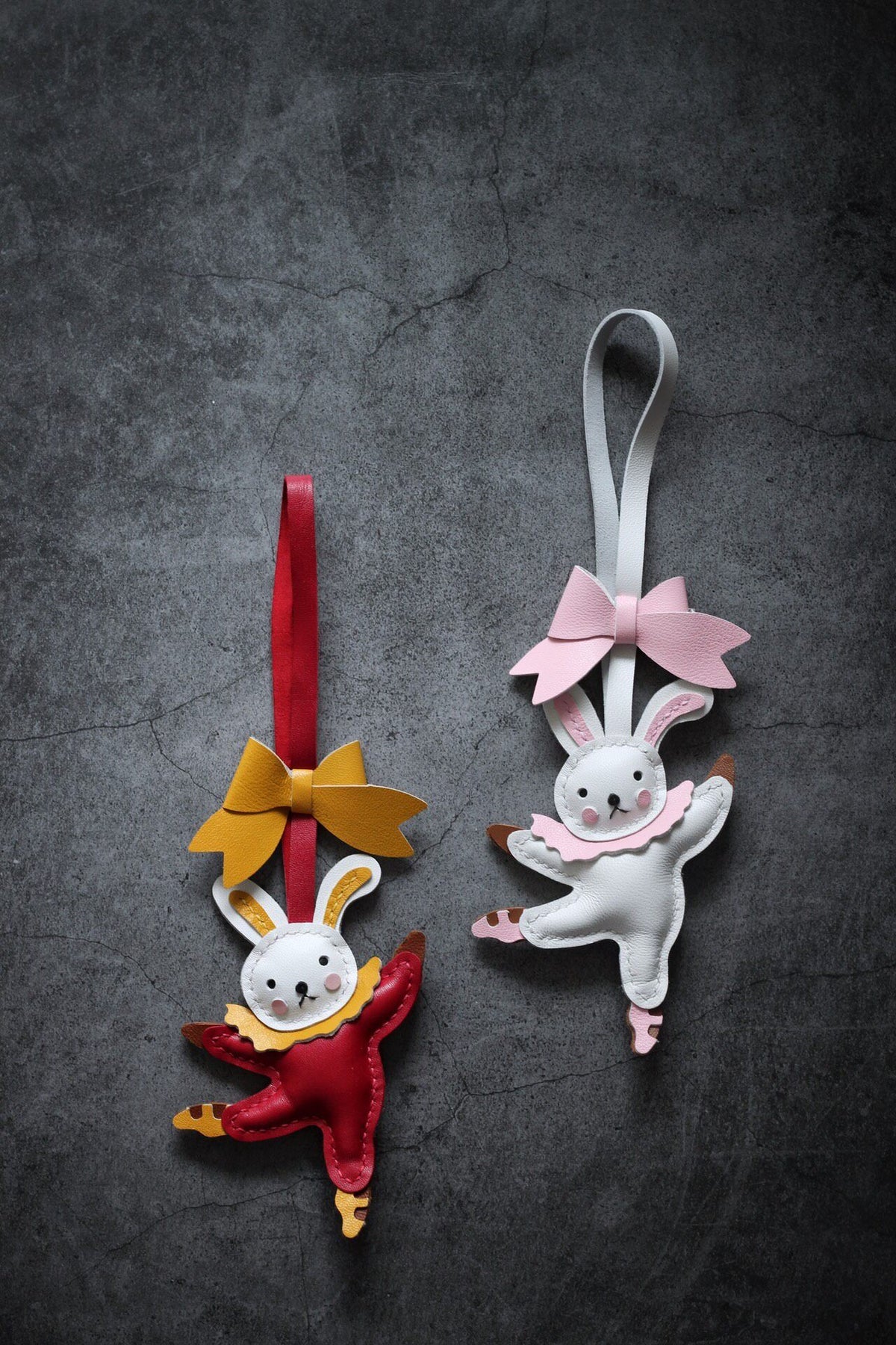 Dancing Rabbit Pendant Red Leather