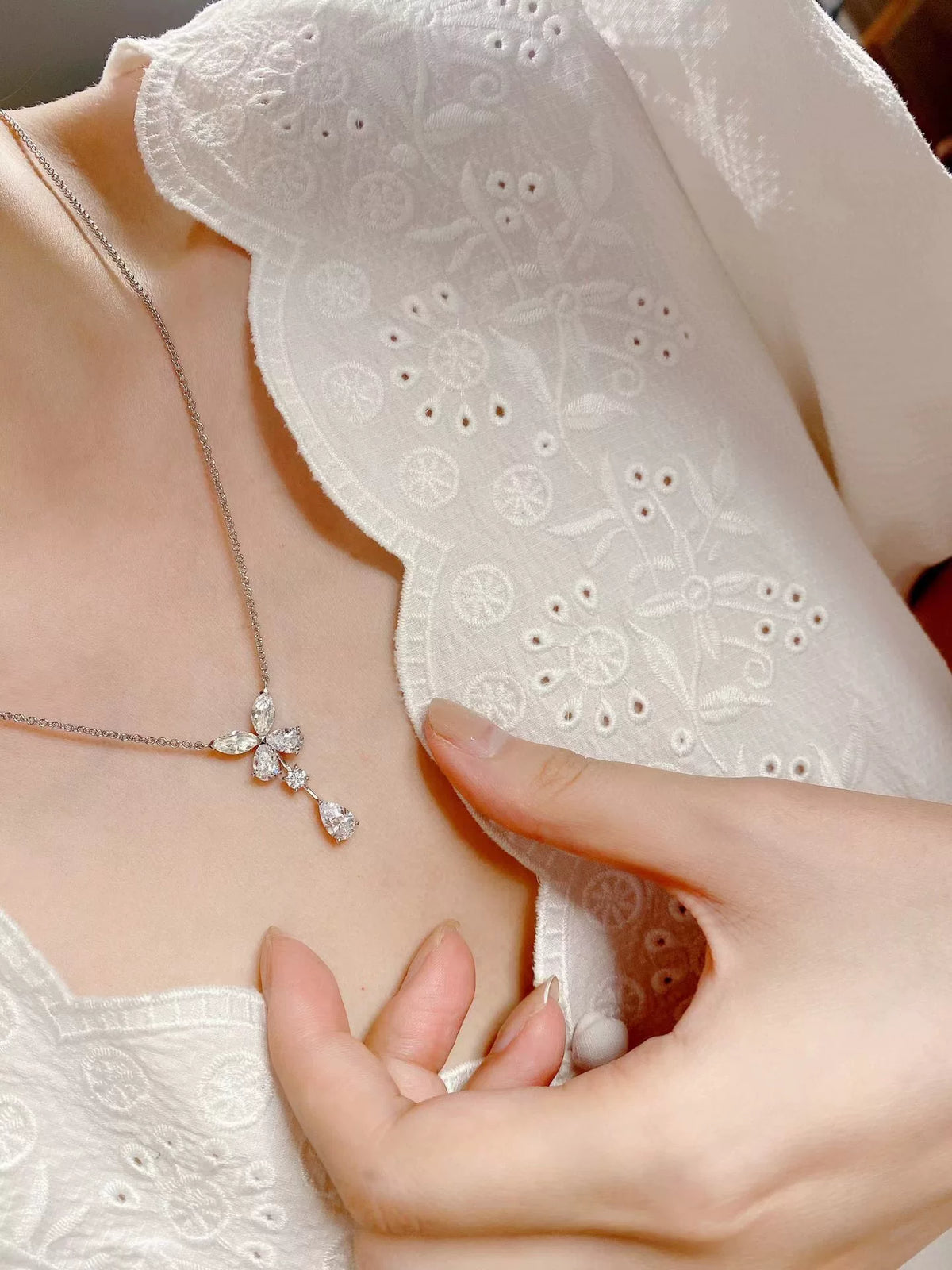 S925 Silver Butterfly Marquise Pear Drop Necklace