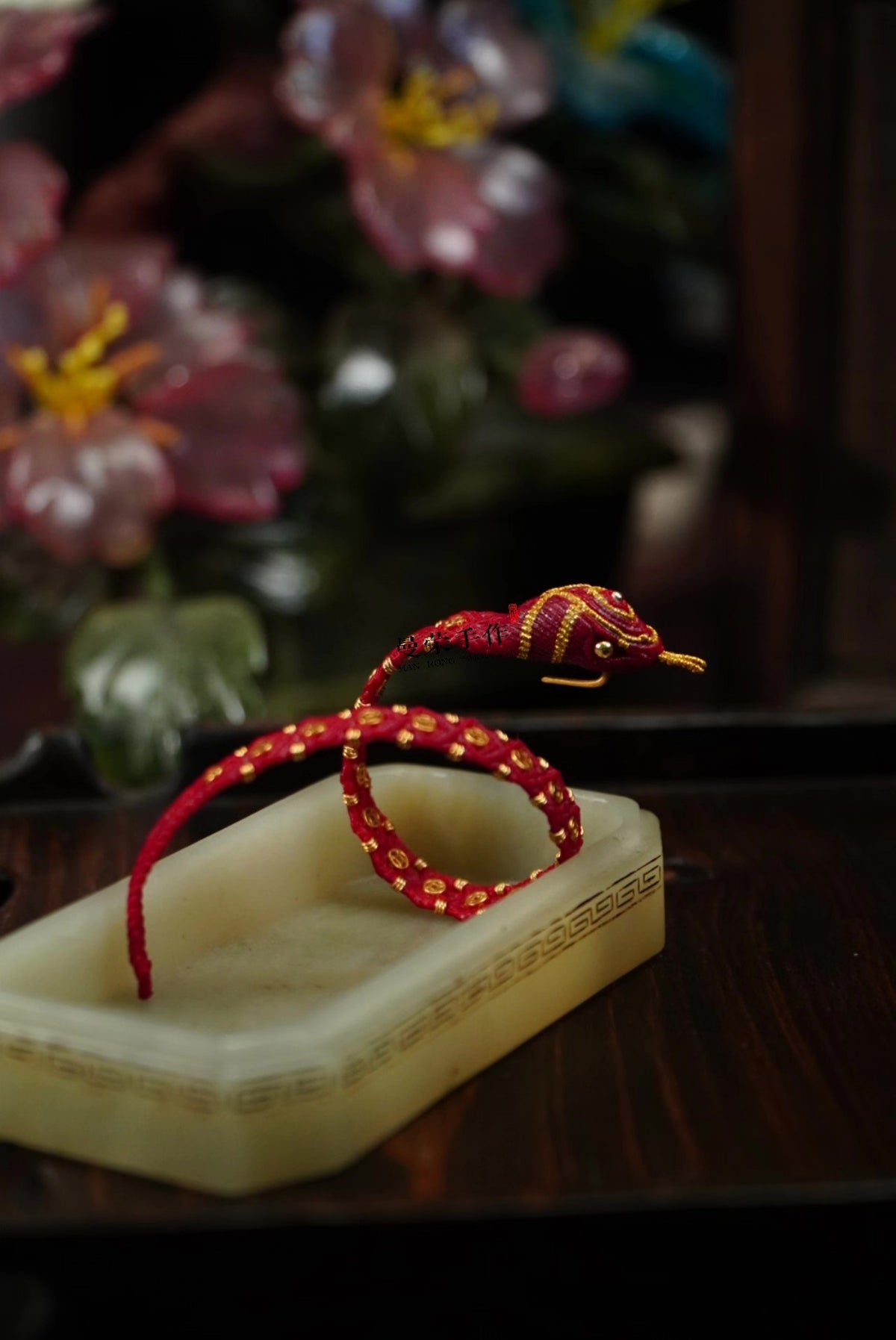 Handwoven Red Snake Bracelet with Gold Coins
