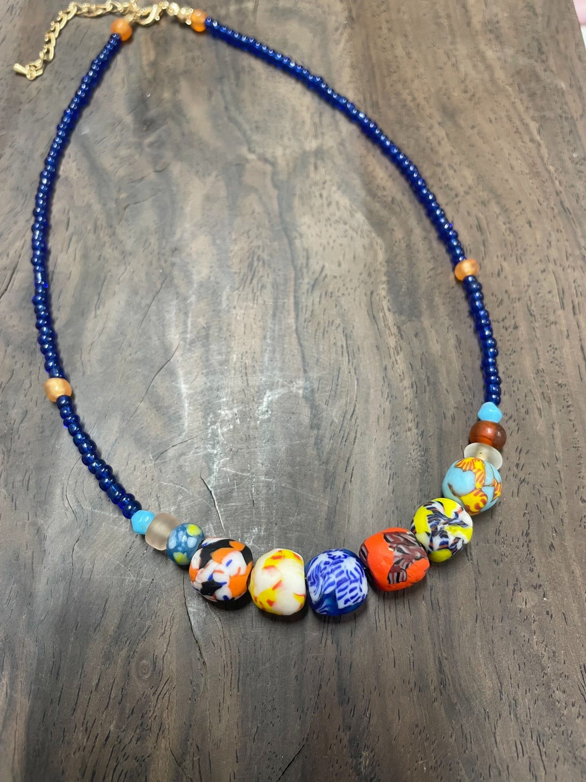 Kobaltblauwe Glazen Kralen African Trade Ketting