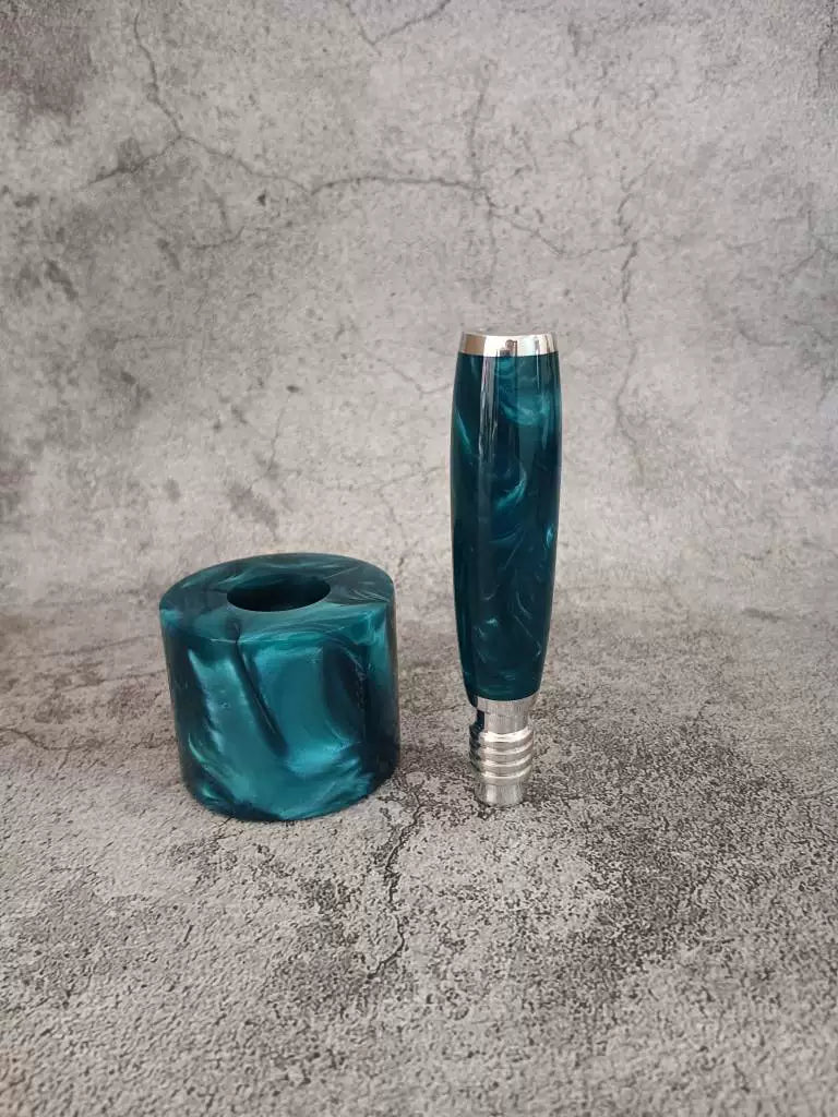 Teal Resin Manual Razor Handle and Stand
