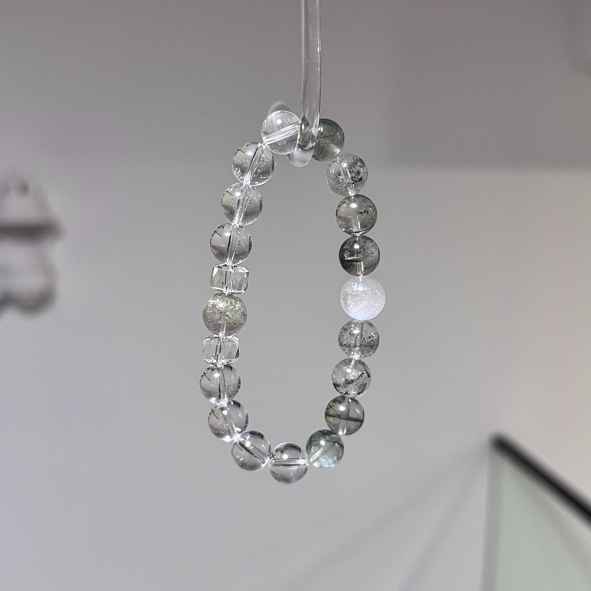 Green Phantom Clear Quartz Moonstone Beaded Bracelet