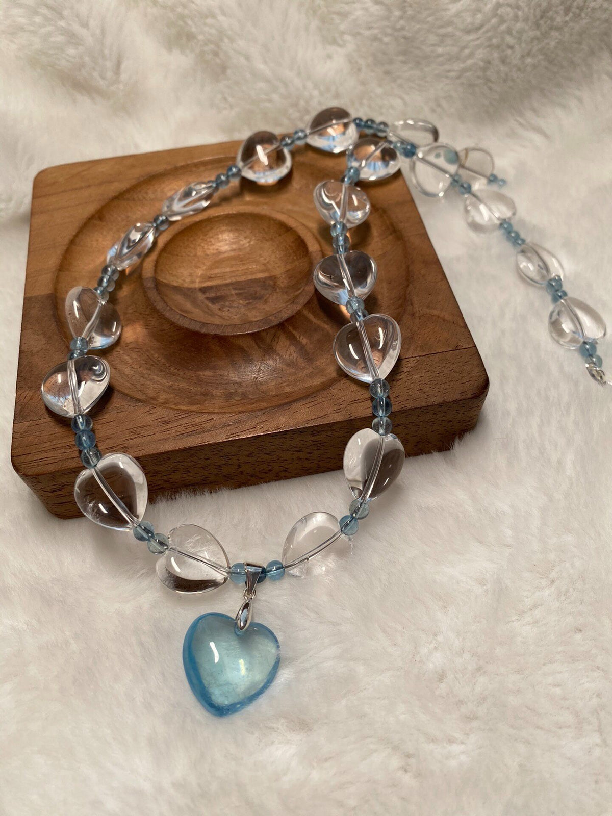 Clear Quartz Aquamarine Heart Beaded Necklace
