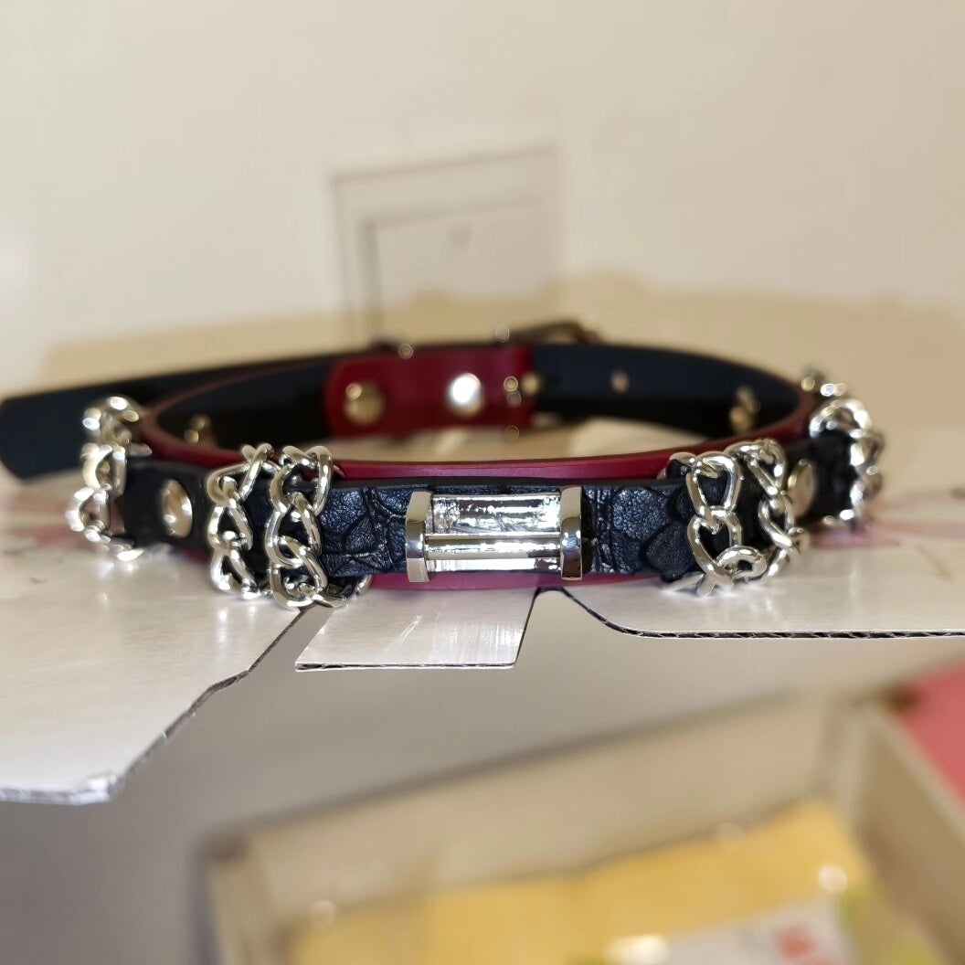 Handcrafted Leather Choker with Silver Chains