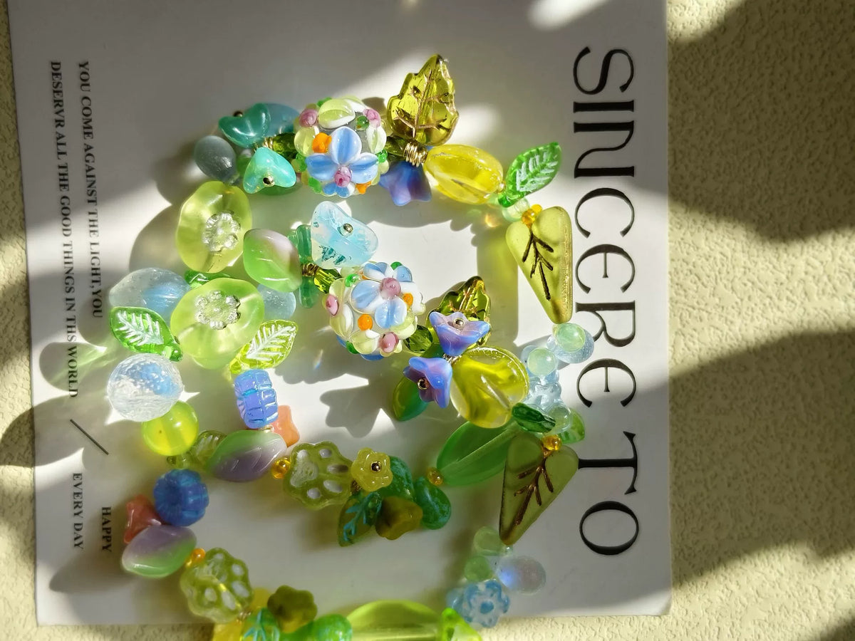 Bracelet en perles de verre tchèques vert et bleu