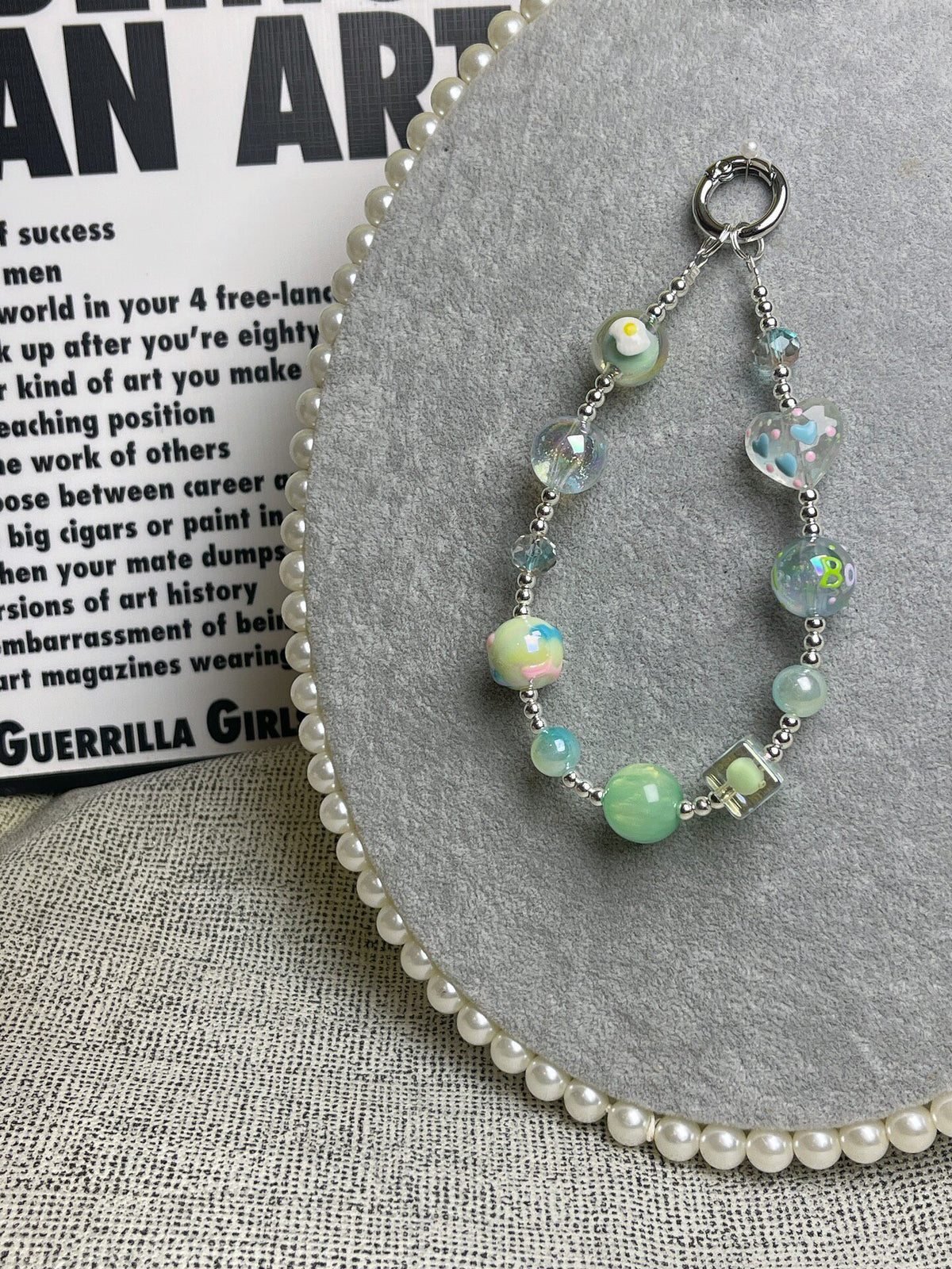 Transparent Beaded Phone Charm with Butterfly Design