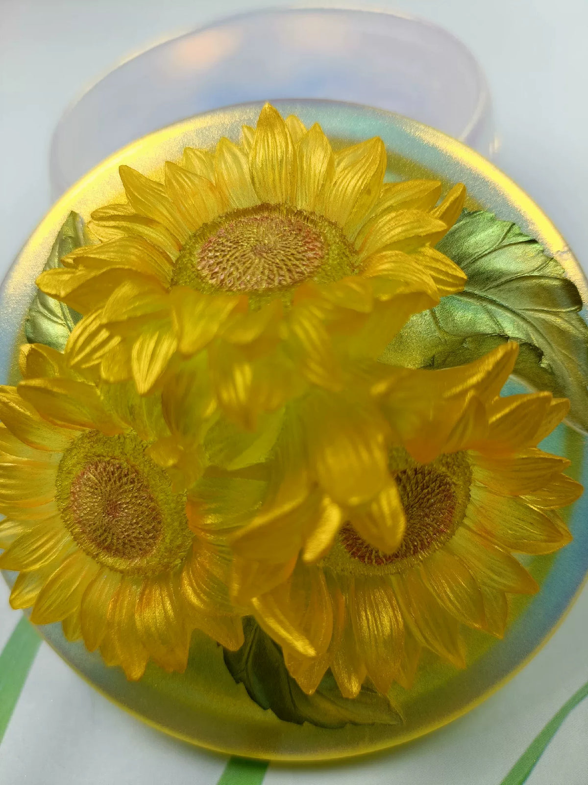 Adorno de girasol artesanal amarillo dorado 9 cm