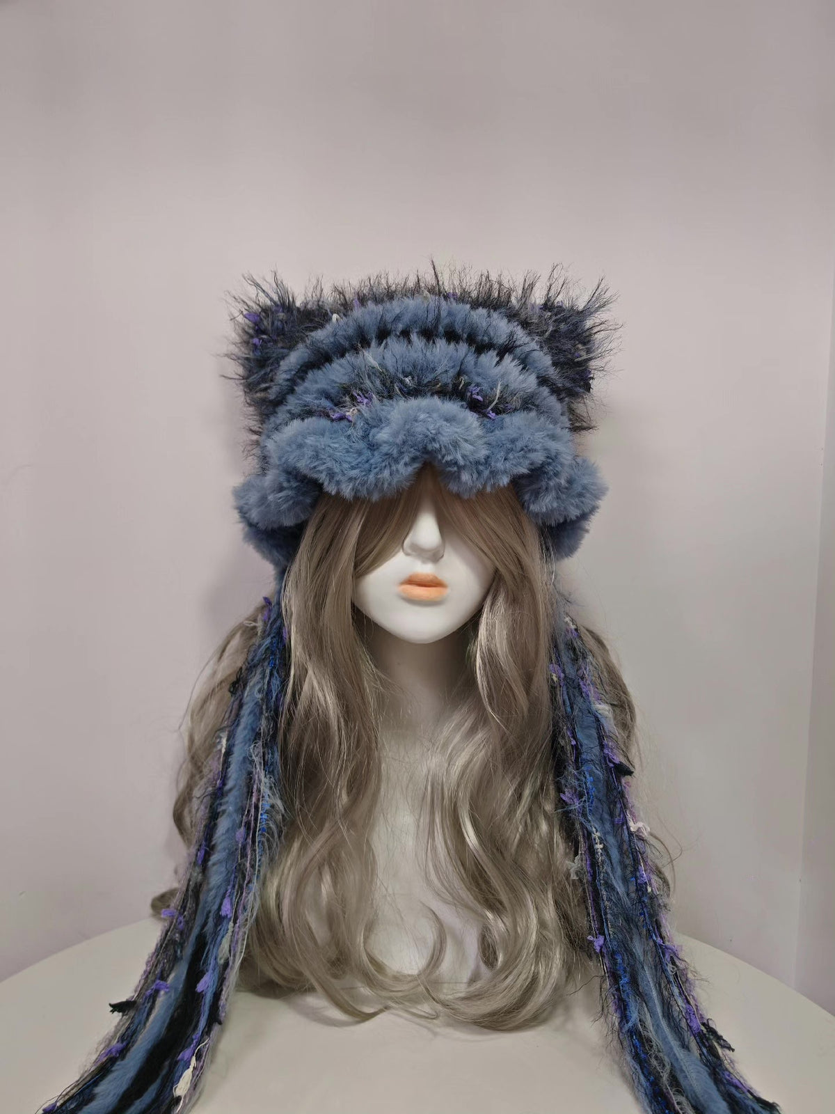 Fog Blue Cat Ear Hat with Tassels