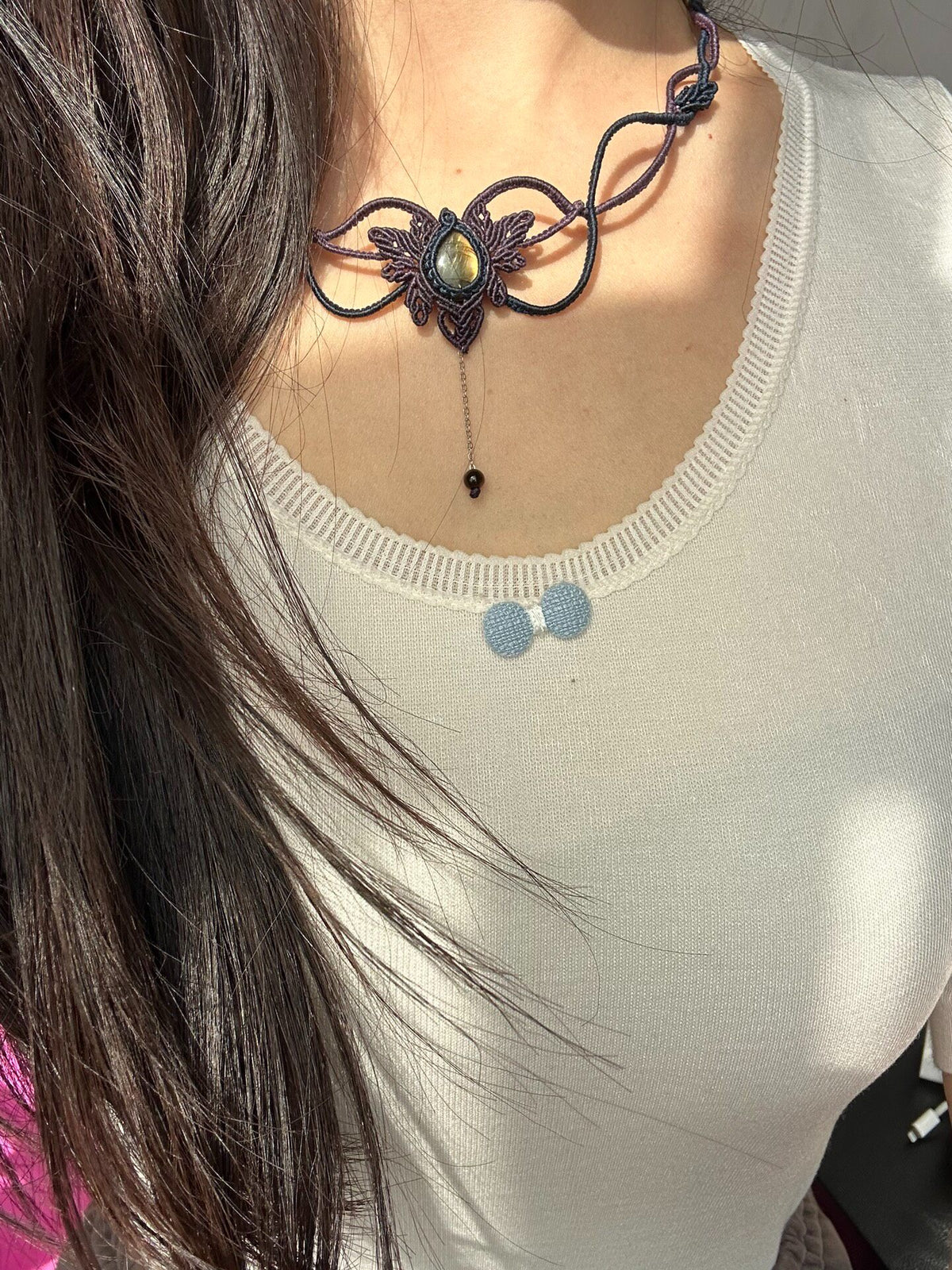 Handcrafted Macrame Choker Necklace with Tiger Eye Stone