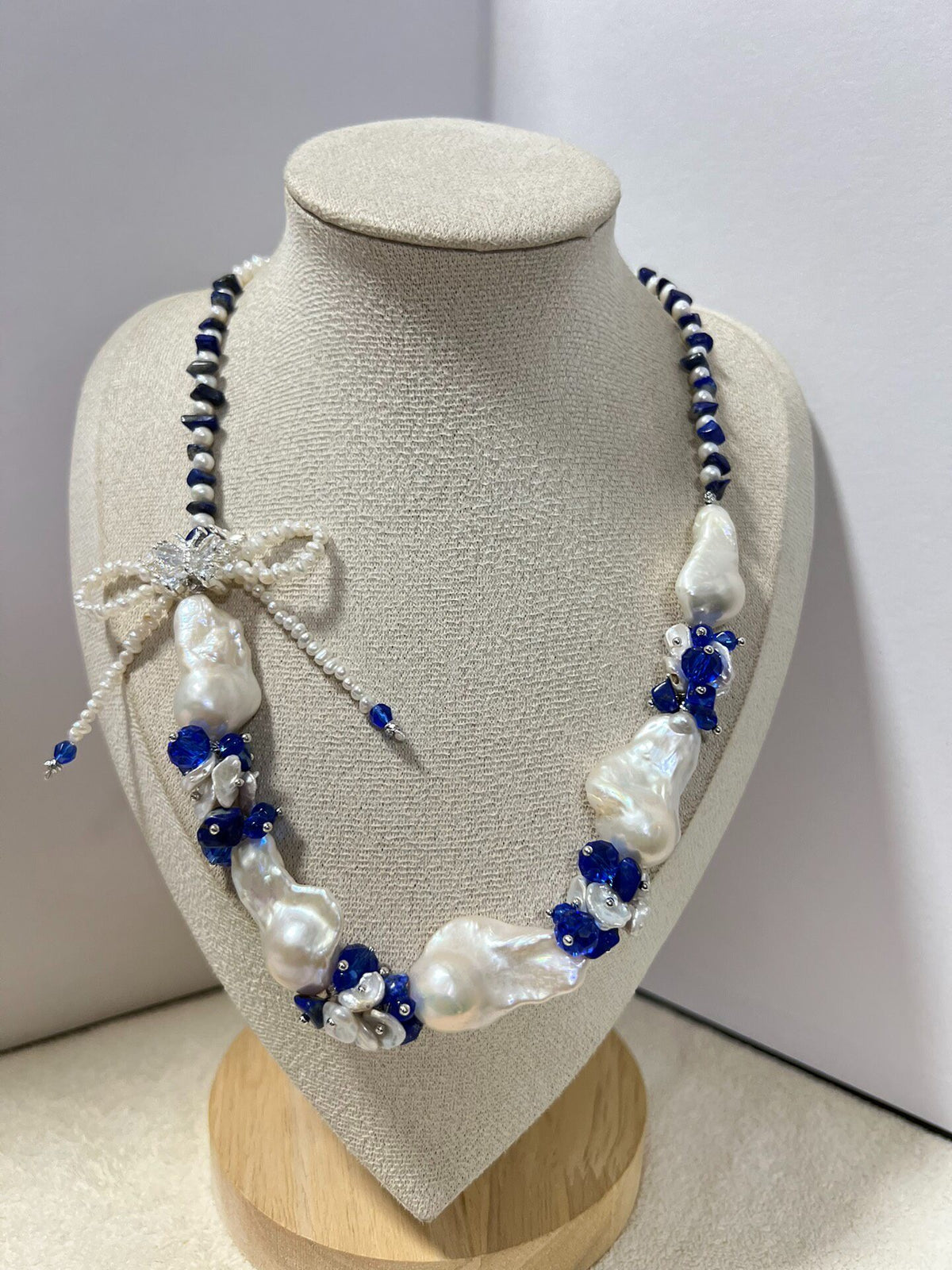 Blue Porcelain Baroque Pearl Lapis Necklace