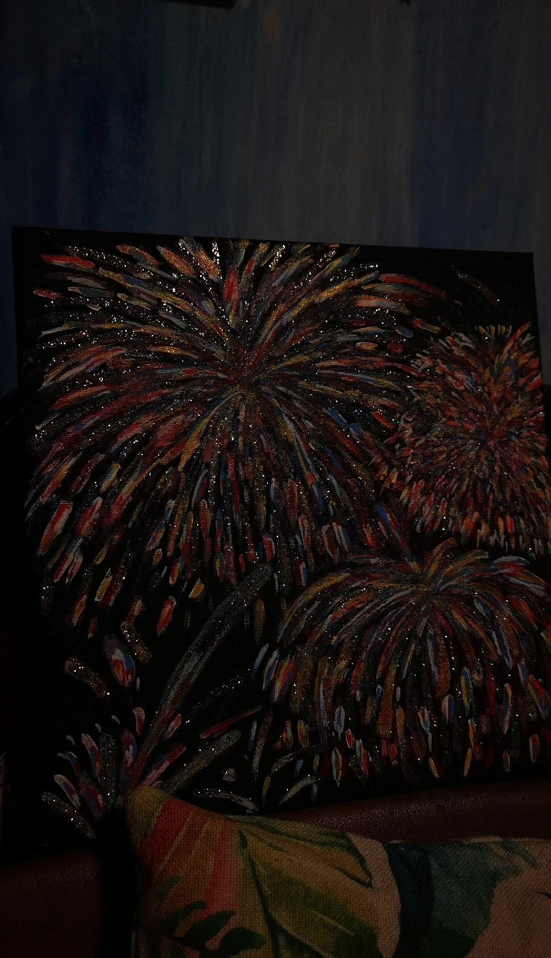 Hand Painted Fireworks Art 30cm Canvas