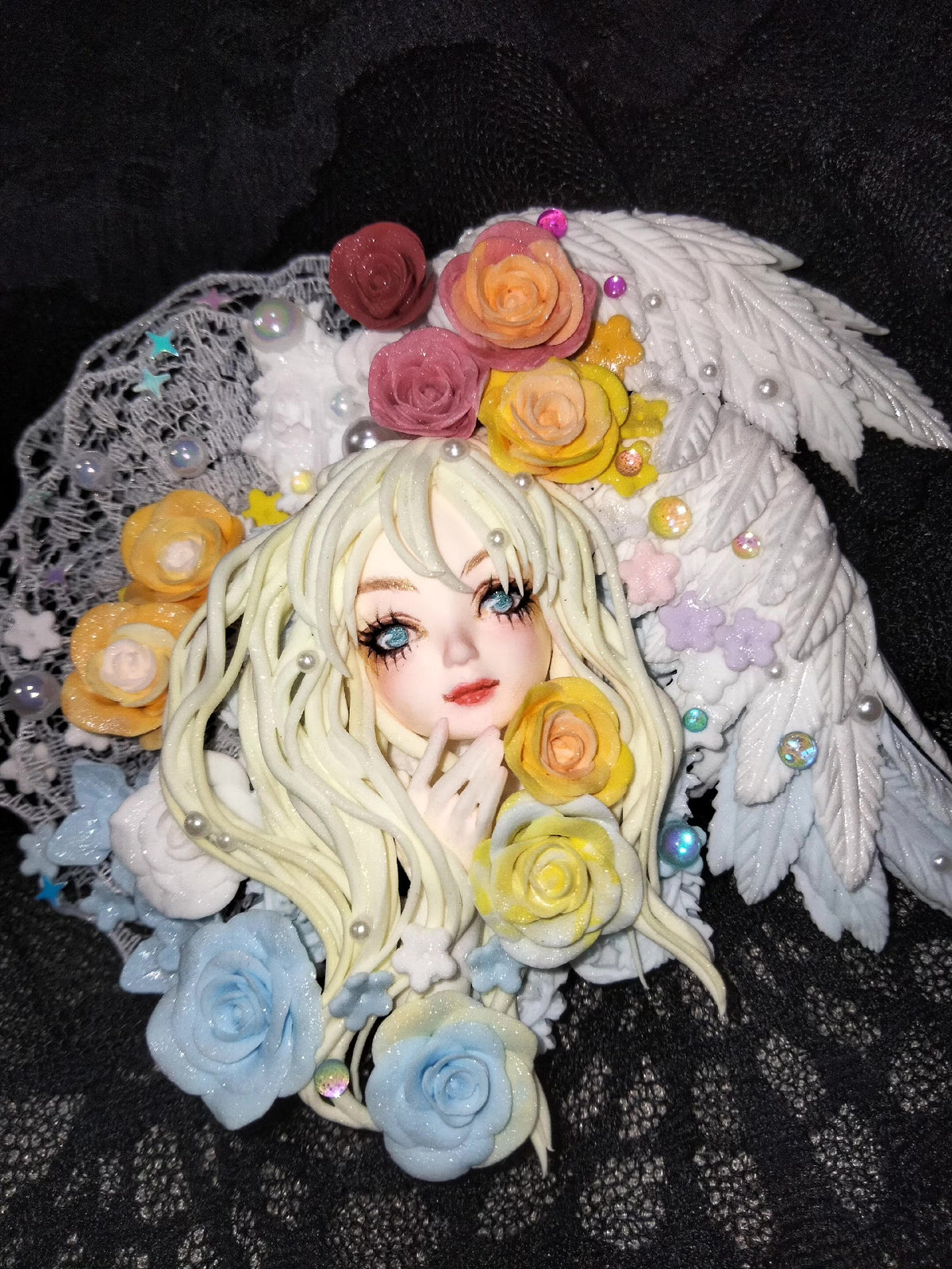 Handcrafted Clay Doll Head Refrigerator Magnet