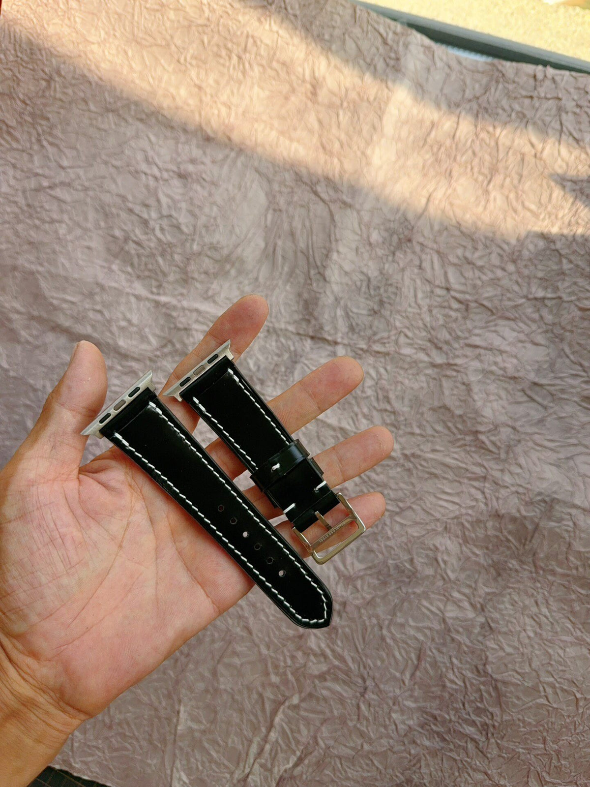Handmade Black Leather Watch Strap Cross