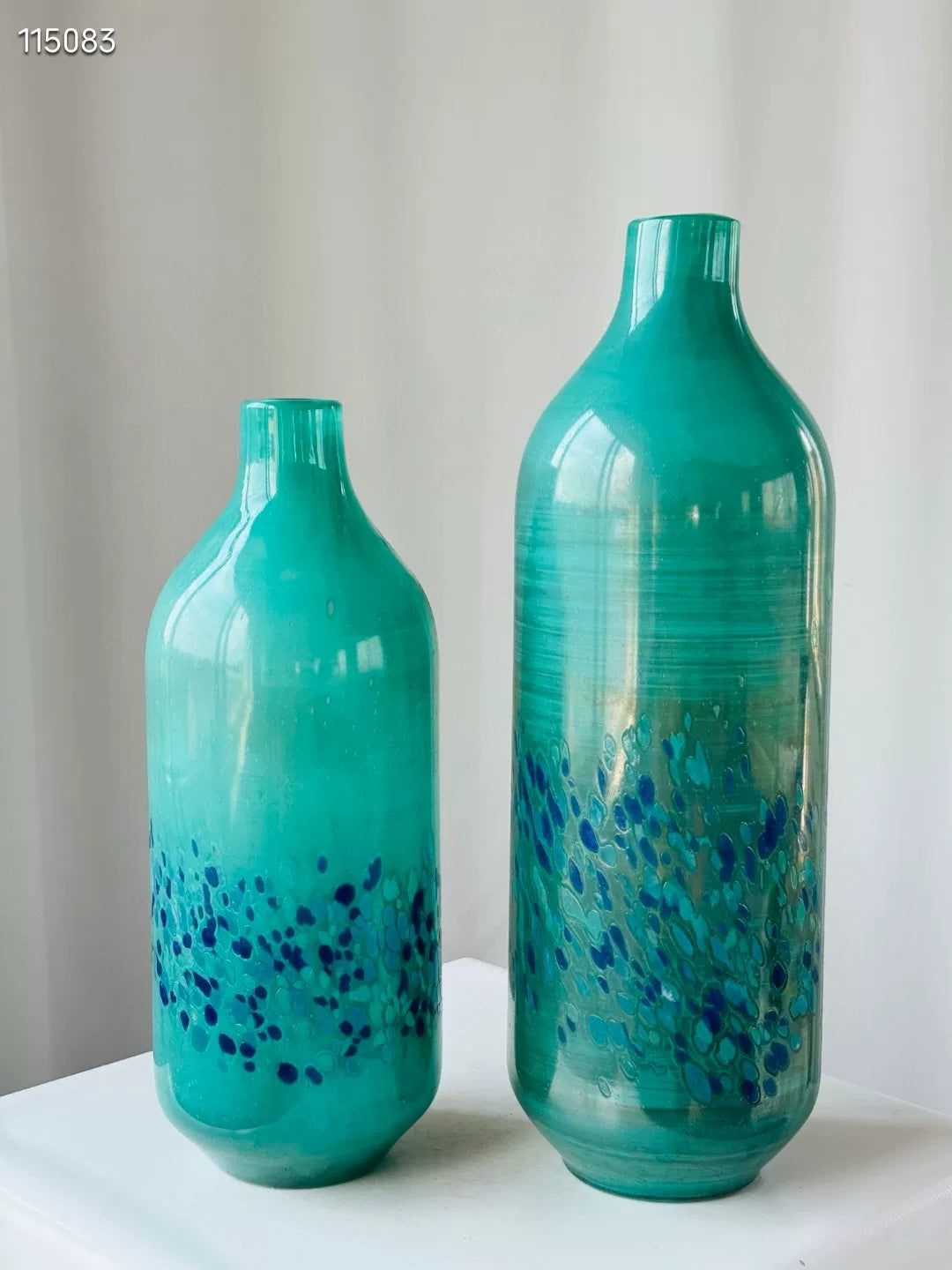 Handmade Teal Liuli Glass Vase 38cm