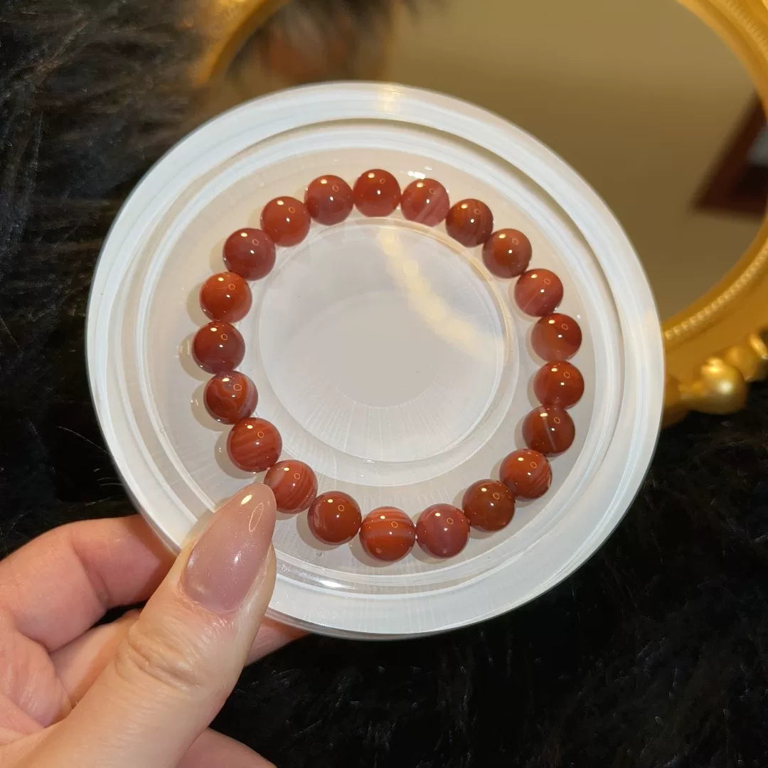 Bracelet en perles d'agate Nanhong naturelle, rouge, 9 mm