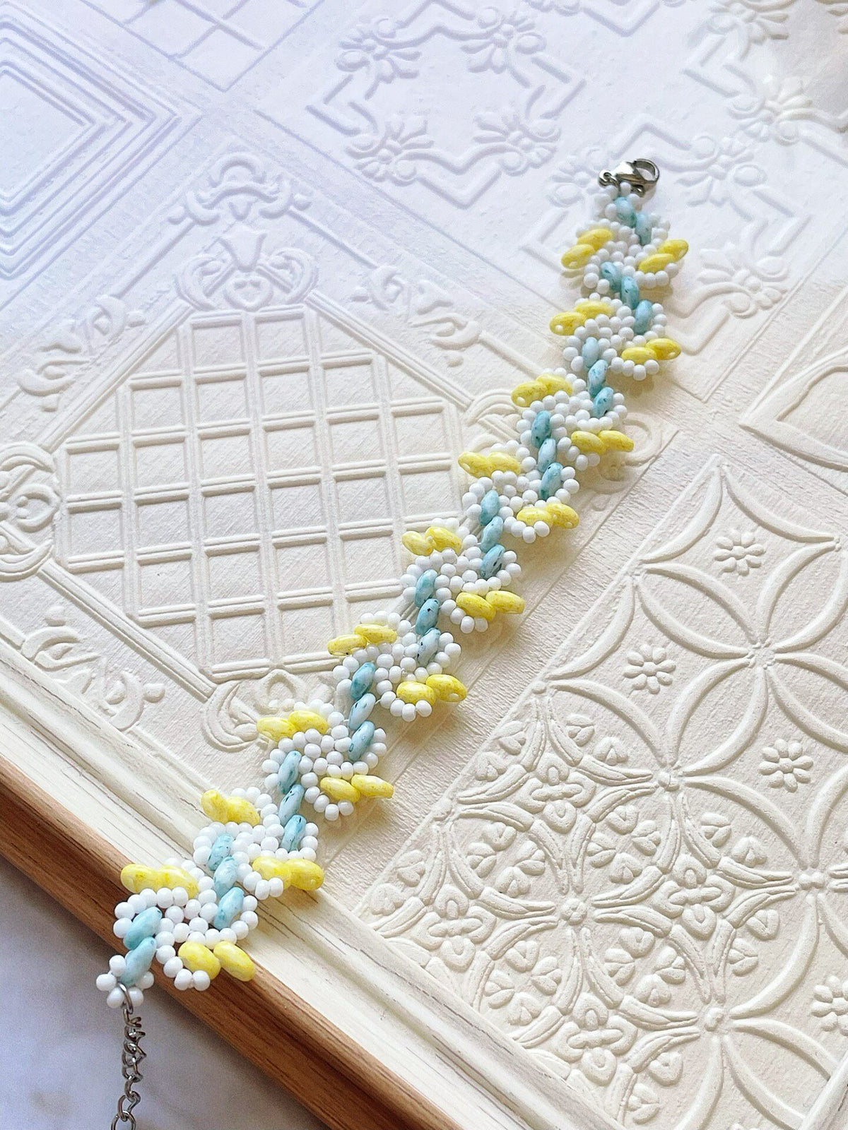 Handmade Beaded Bracelet Cream Mousse Woven