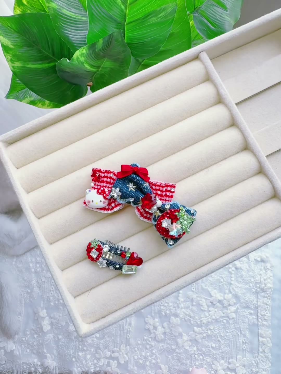 Denim Pet Hair Bow Clip Set