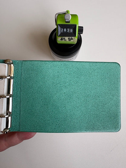 Mint Green Leather Notebook with Three-Ring Binding, 105x67mm