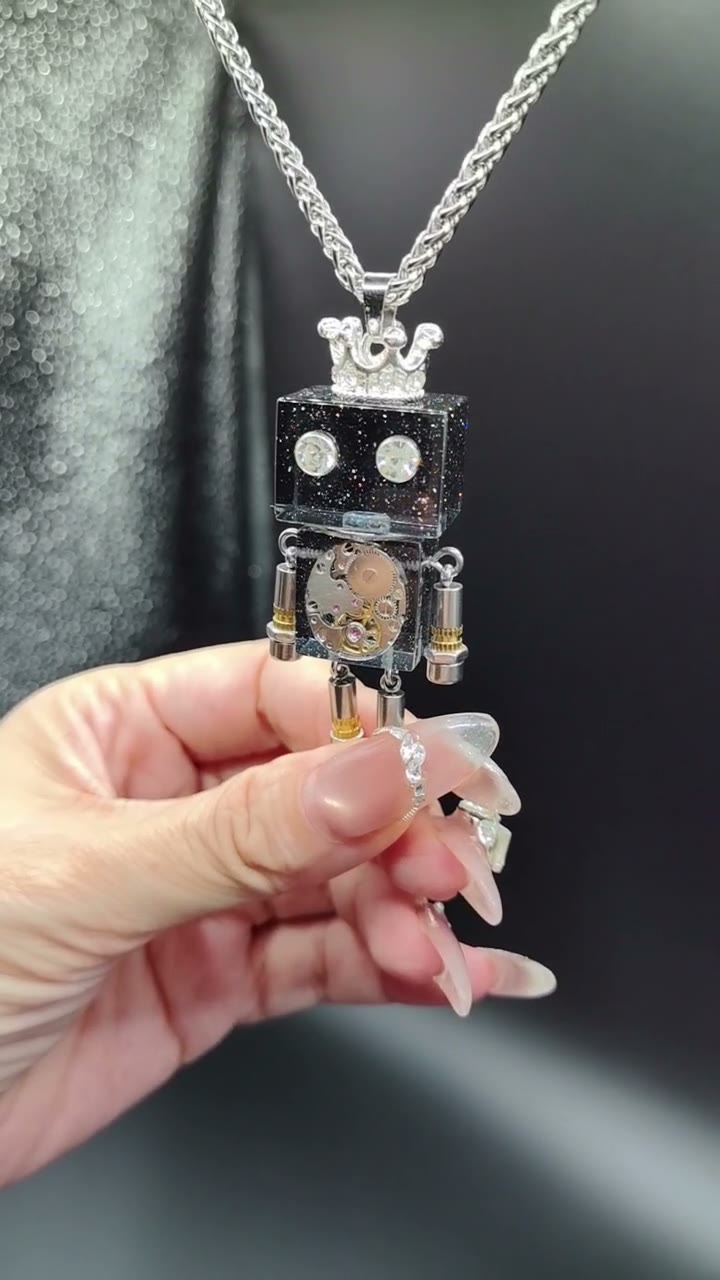 Black Punk Robot Pendant with Crown